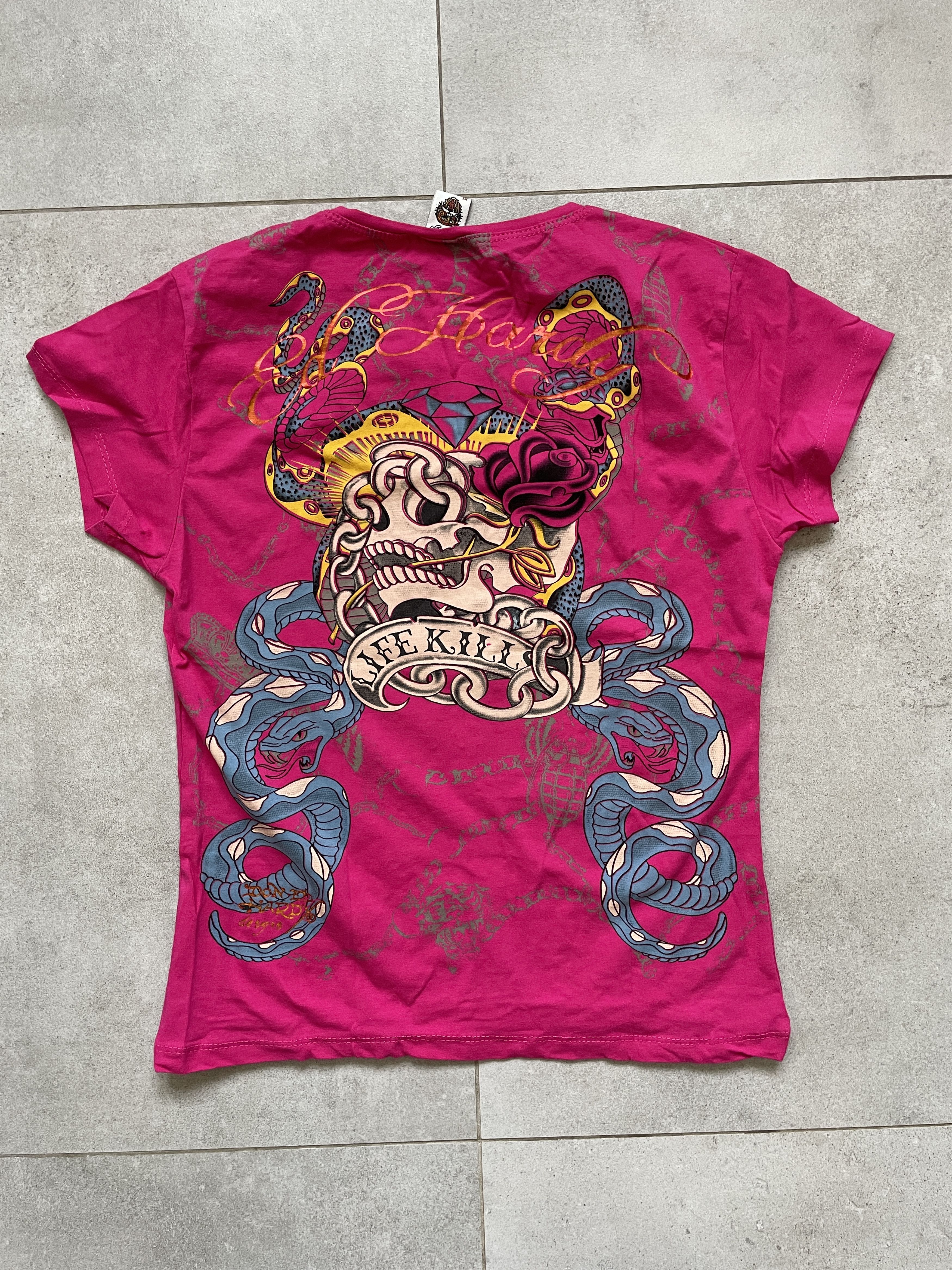 Christian Audigier × Ed Hardy × Vintage ED HARDY Y2K PINK CHRISTIAN AUDIGIER TEE Size M / US 6-8 / IT 42-44 - 2 Thumbnail