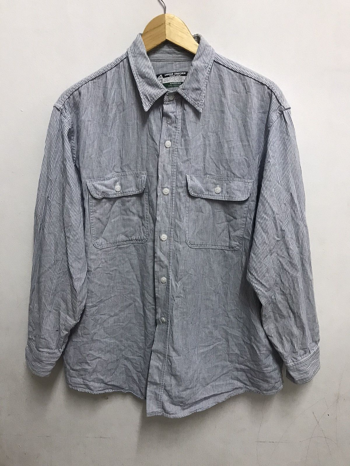 image of VTG Unique Uniform Sugar Cane Stripe Shirt in Blue/White, Men's (Size Large)