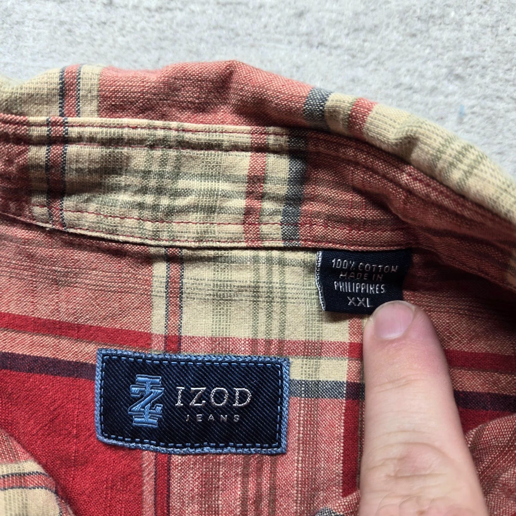 Izod IZOD Jeans Shirt Adult Men 2XL Red Plaid Short Sleeve Button Up Comp | Classic Casual, Travel Size US 39 - 3 Thumbnail
