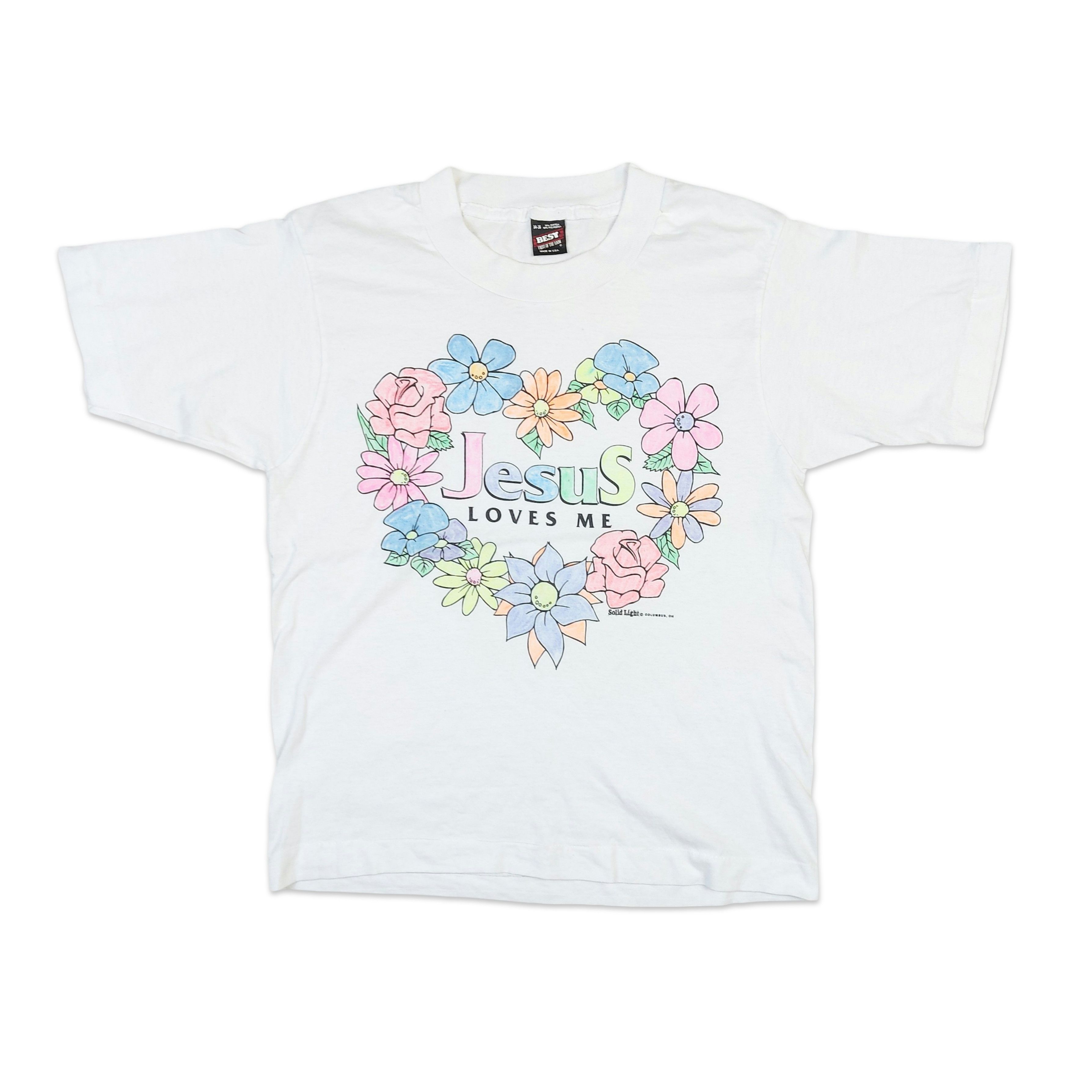 Other Vintage 80s Jesus Loves Me Solid Light USA Single-Stitch TEE Size XL / US 12-14 / IT 48-50 - 1 Thumbnail