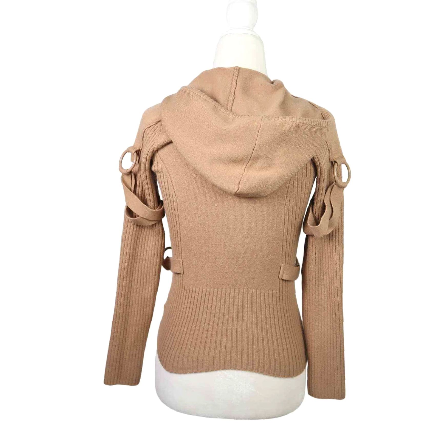 Vintage VINTAGE not specified; use best guess: Y London Brown Knit Zip Up Hooded Cardigan Sweater Small Size S / US 4 / IT 40 - 4 Thumbnail