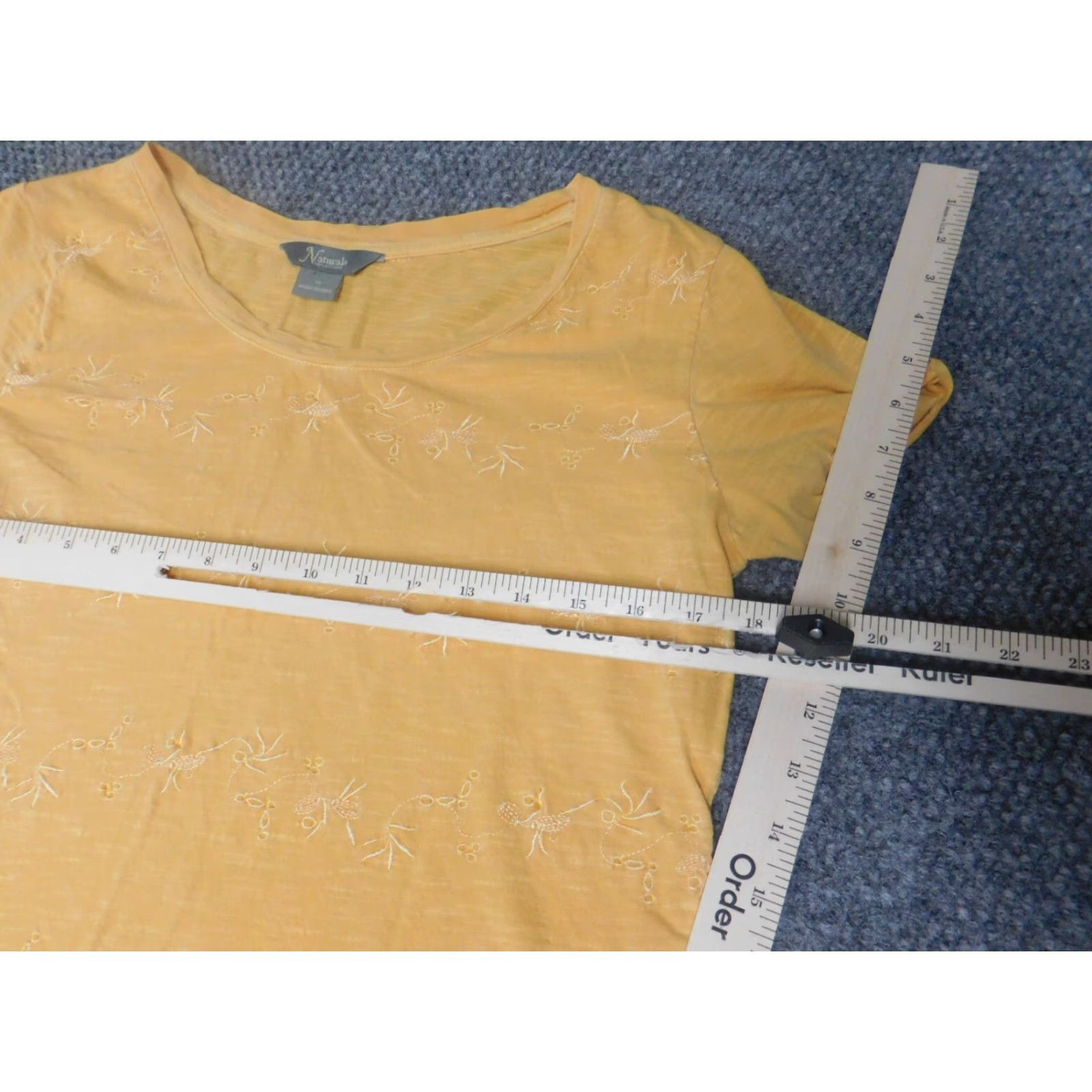 Vintage Natural Reflections Blouse Womens Medium yellow Floral Crew Neck Short Sleeve Pullover Casual Polyester Down Regular M Girls? Size M / US 6-8 / IT 42-44 - 5 Thumbnail