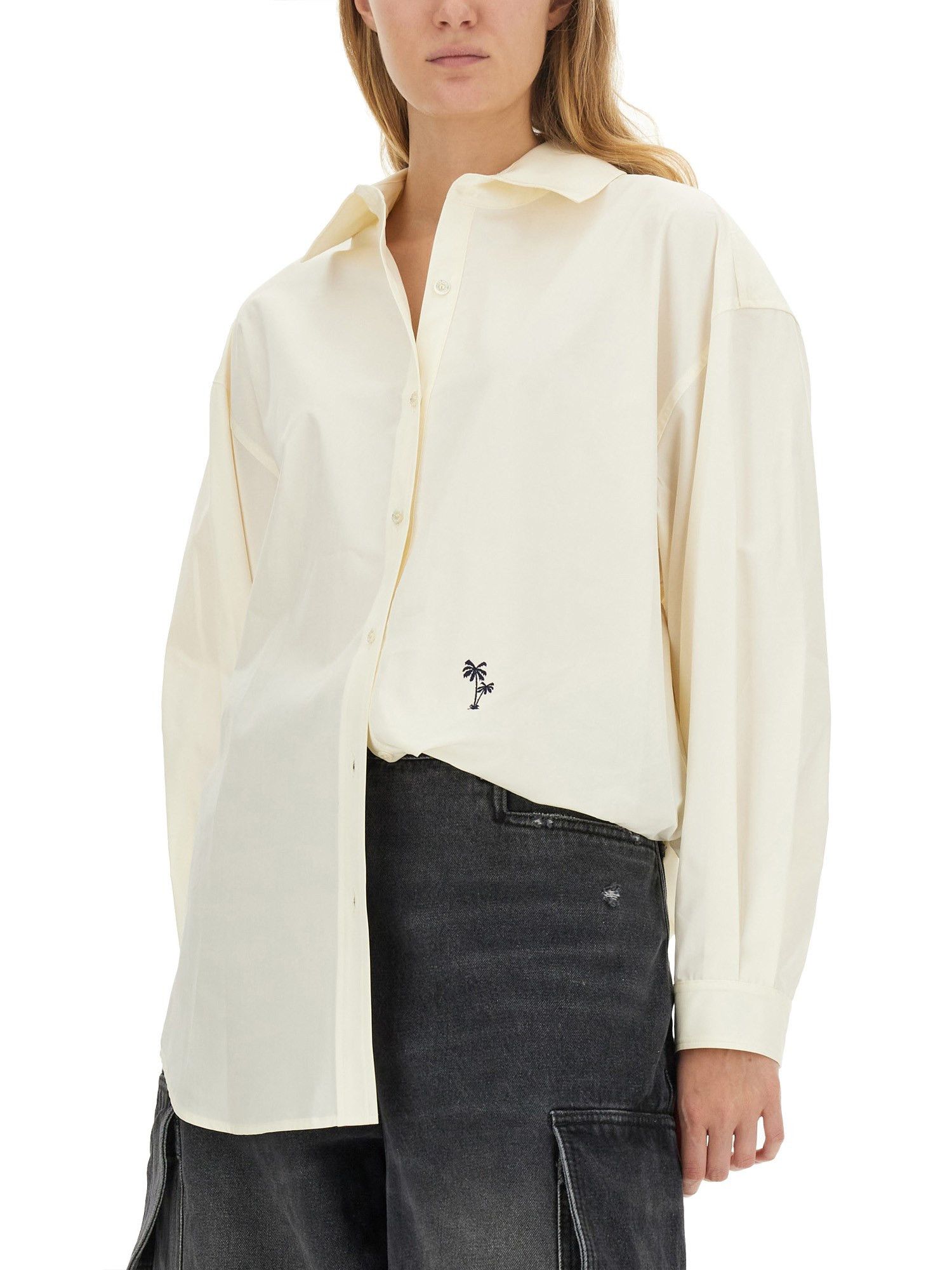 Palm Angels o1s22i1n0824 Poplin Long Sleeve T-Shirt in White Size M / US 6-8 / IT 42-44 - 4 Thumbnail
