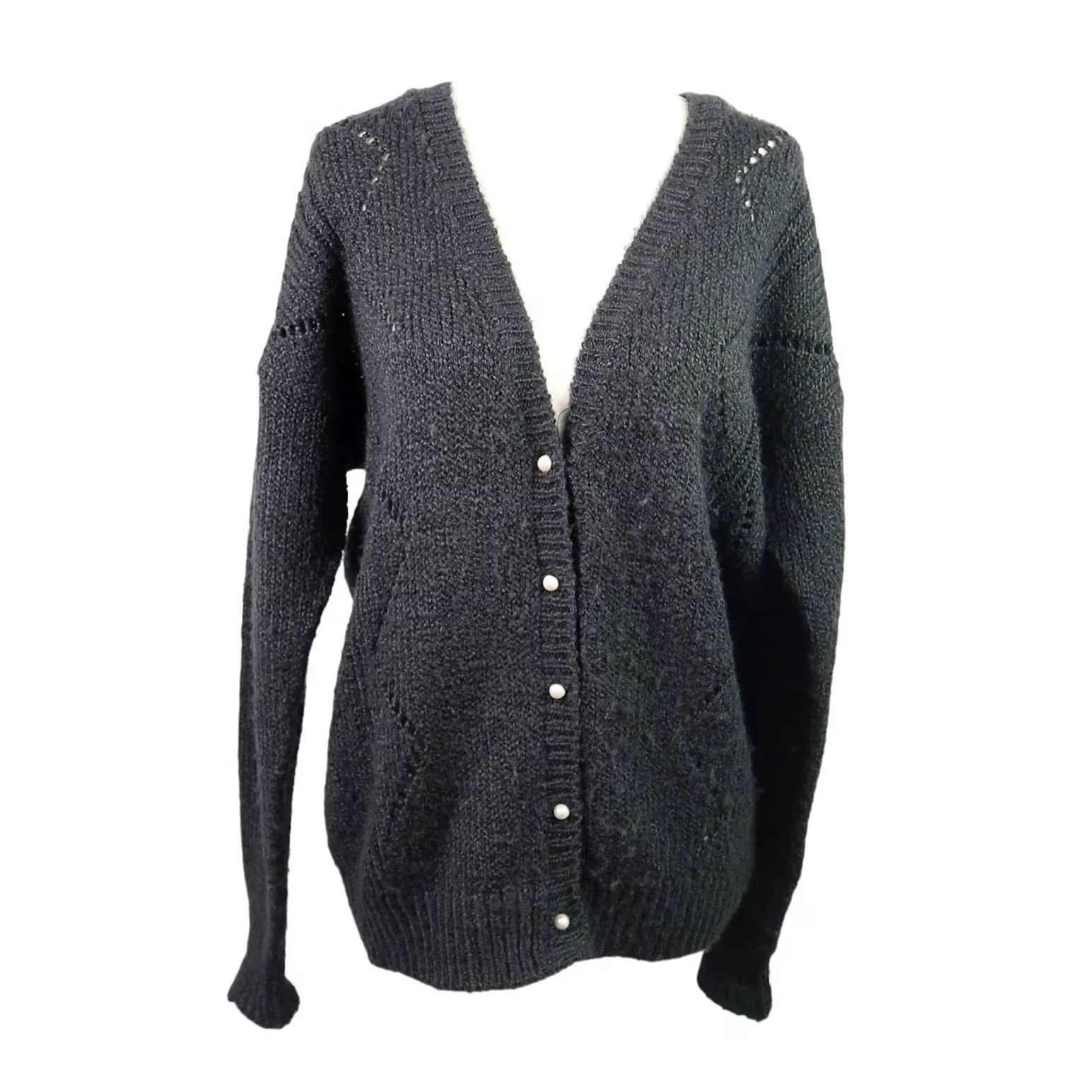 Diane von Furstenberg VINTAGE Diane von Furstenberg Black Pointelle Knit Cardigan Sweater M Womens 90s Casual Size M / US 6-8 / IT 42-44 - 2 Thumbnail