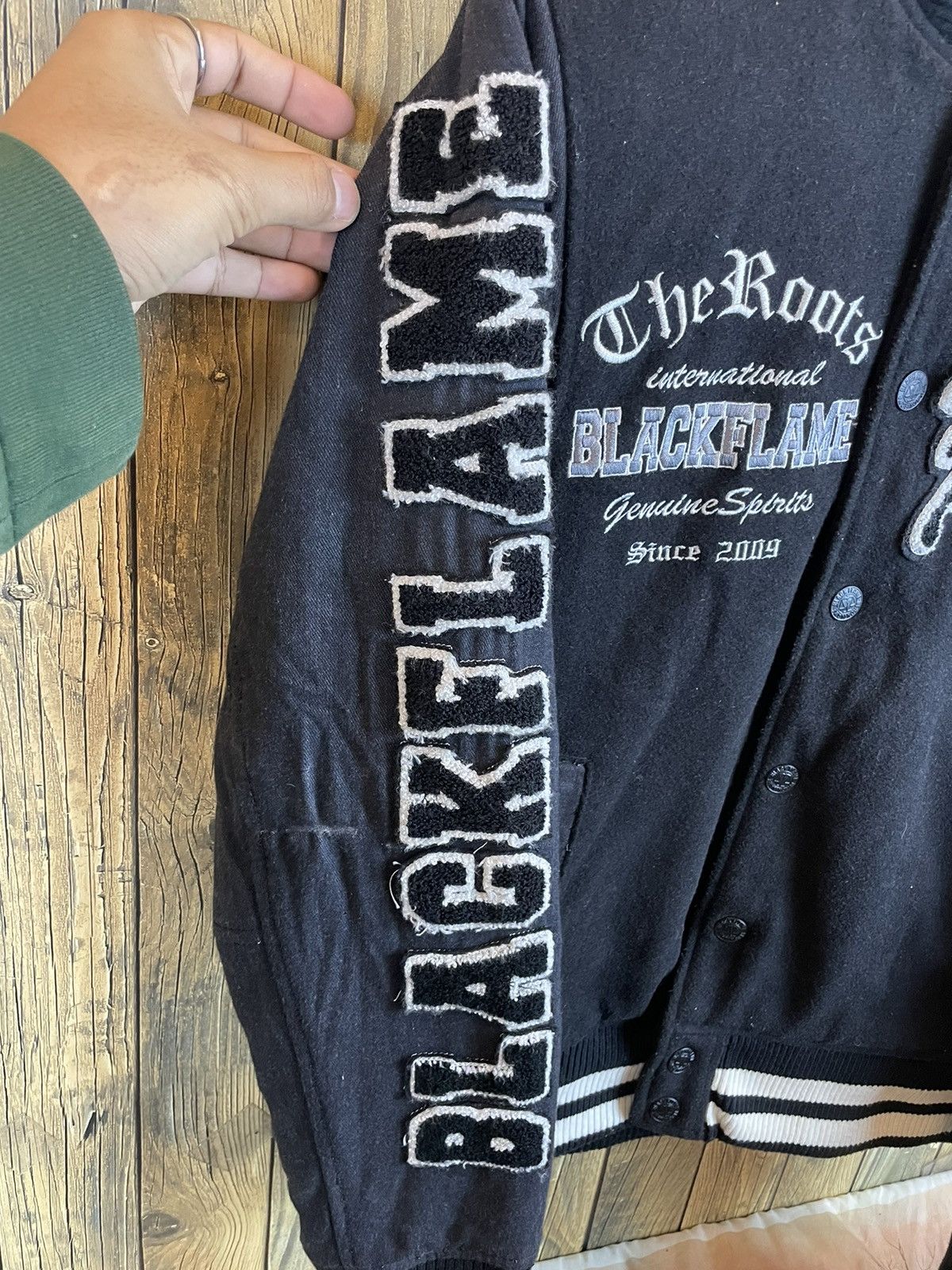 Vintage Black flame embroidery cross Varsity Jacket Size US S / EU 44-46 / 1 - 11 Thumbnail