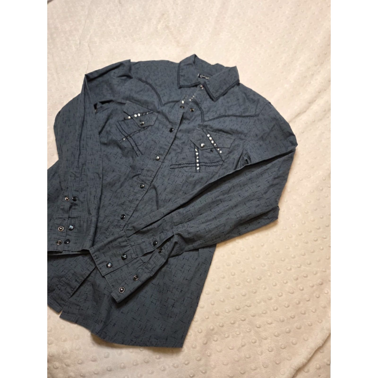 Vintage Cruel Girl Womens M Blue Floral Embroidered Back Long Sleeve Snap Western Shirt Size M / US 6-8 / IT 42-44 - 3 Thumbnail