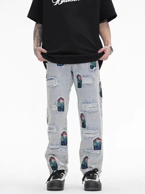 VIBE Retro hip-hop washed distressed distressed patch jeans Size US 30 / EU 46 - 7 Thumbnail
