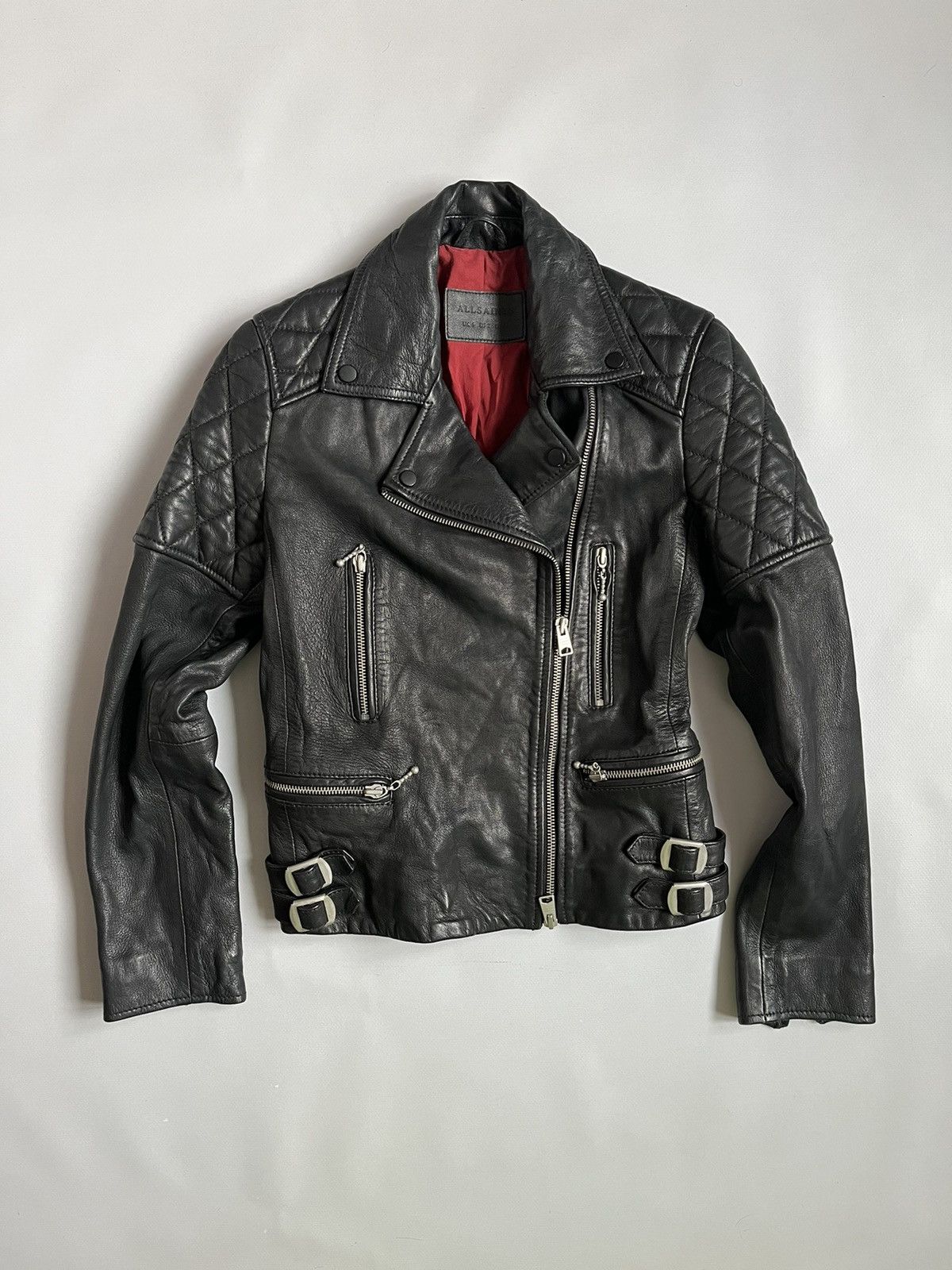 Allsaints AllSaints Women Lamb Leather Black Biker Jacket Size XS / US 0-2 / IT 36-38 - 1 Thumbnail