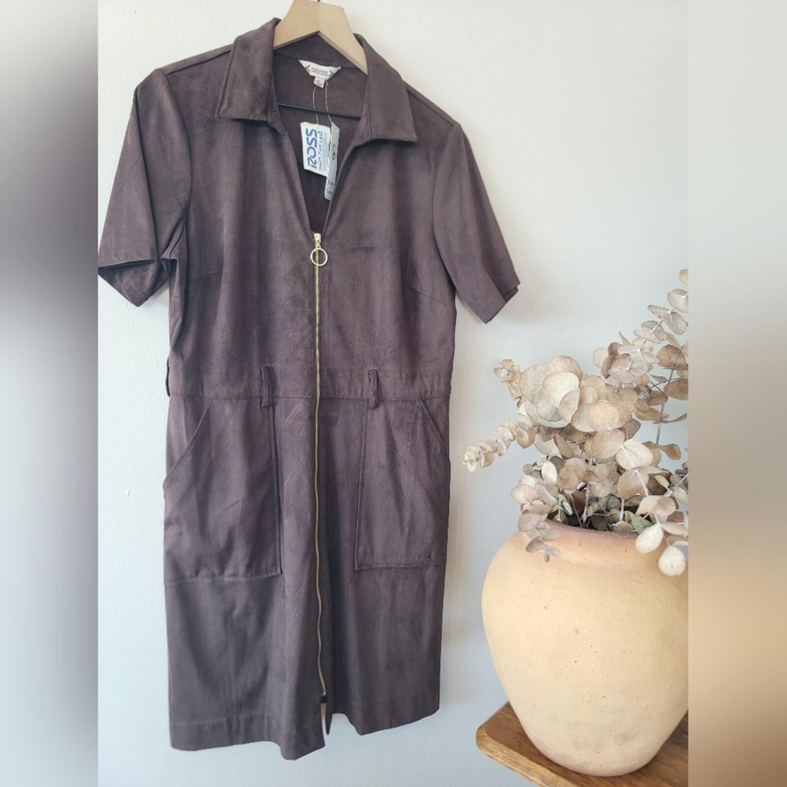 Other Faux Suede Zip Shift Mini Dress Chocolate Brown Sz 8 New Size M / US 6-8 / IT 42-44 - 1 Thumbnail