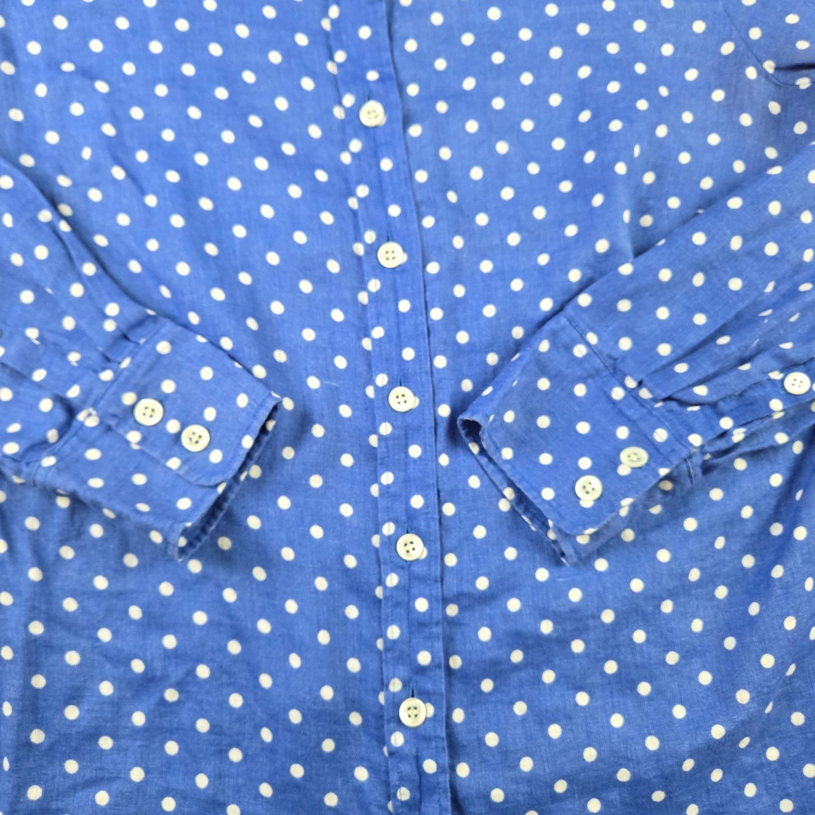 J.Crew J Crew Blue Polka Dot Button Down Linen Blouse Size 4 Size S / US 4 / IT 40 - 7 Thumbnail