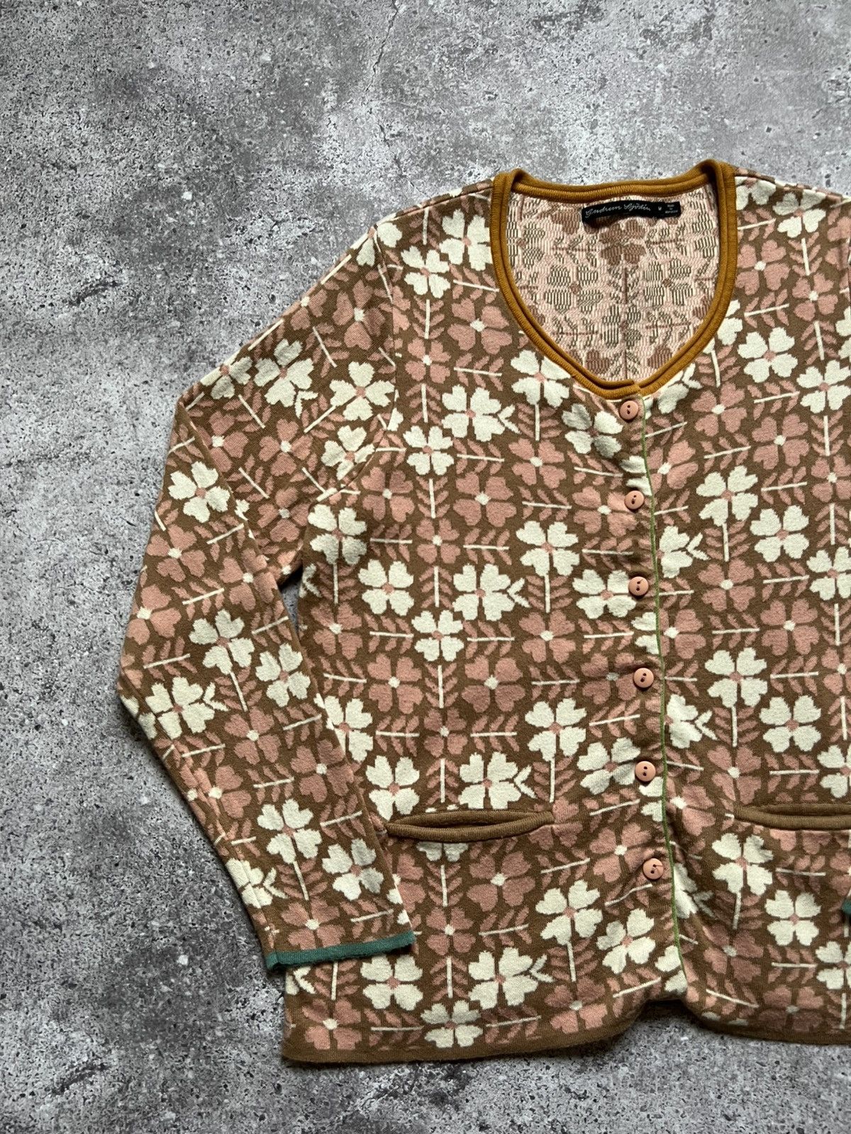 Designer Gudrun Sjoden Floral Print Cotton Cardigan Sweater Size M / US 6-8 / IT 42-44 - 2 Thumbnail
