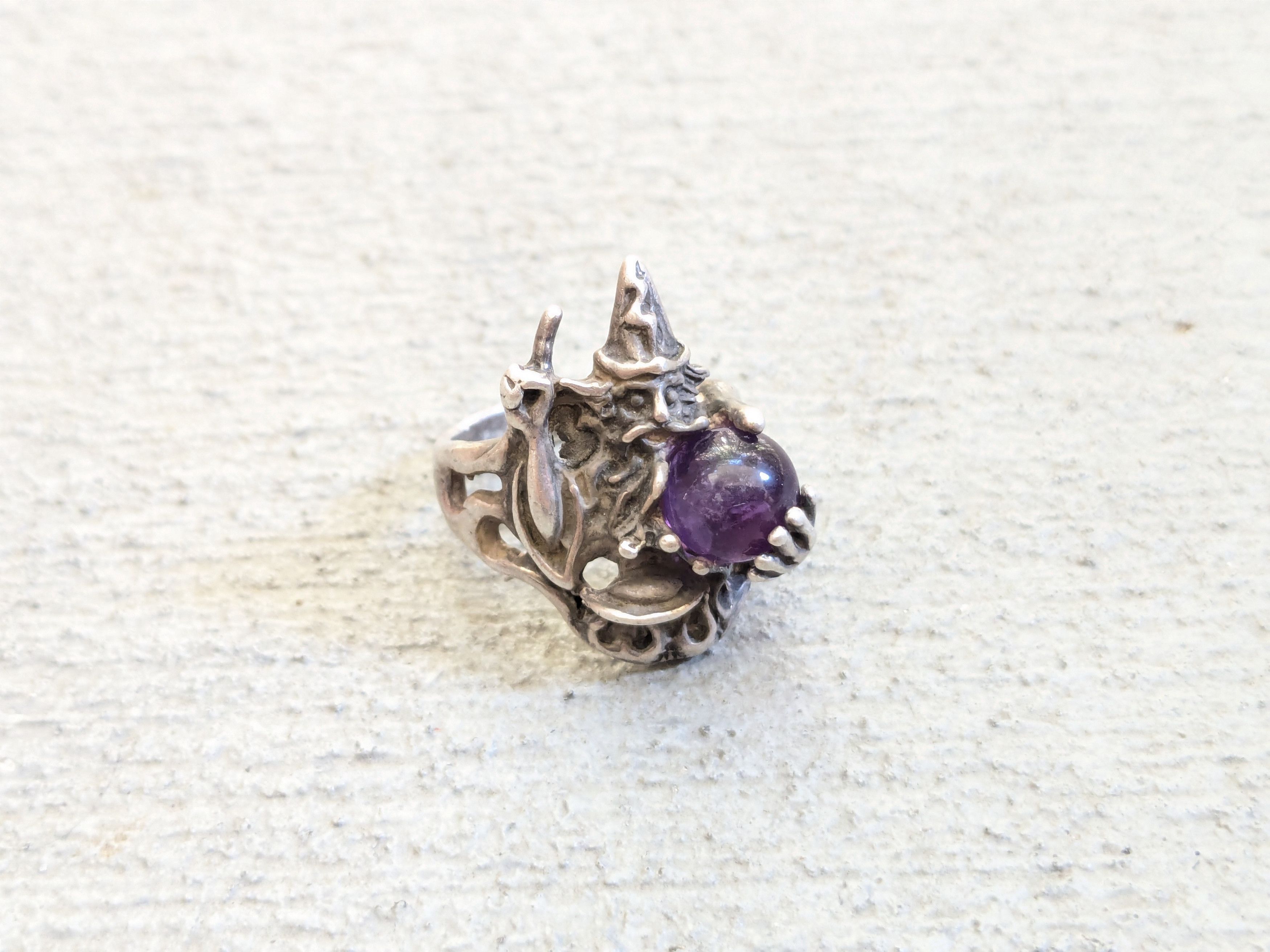 Jewelry × Sterling Silver Sterling Silver Ring Wizard Purple Amethyst Orb Sphere 5.75 Size ONE SIZE - 1 Thumbnail