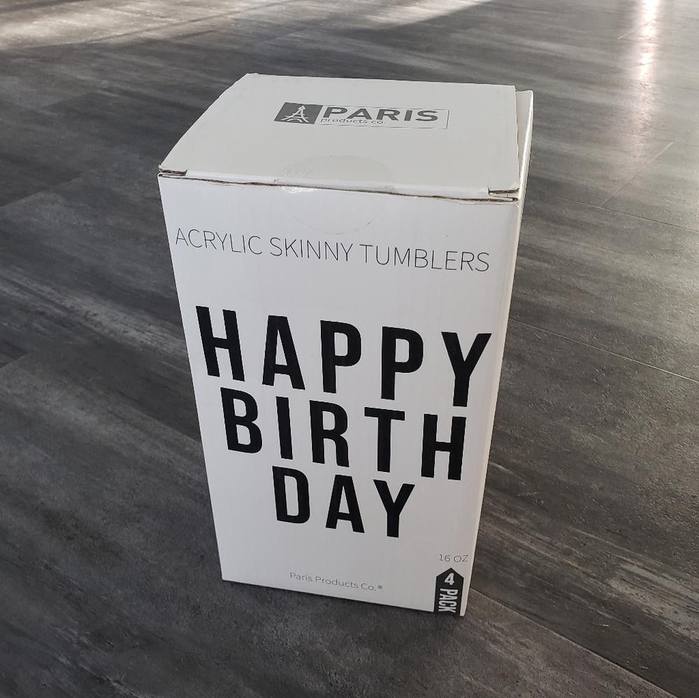 Designer Happy Birthday Acrylic Skinny 4PK Tumblers Size ONE SIZE - 6 Thumbnail