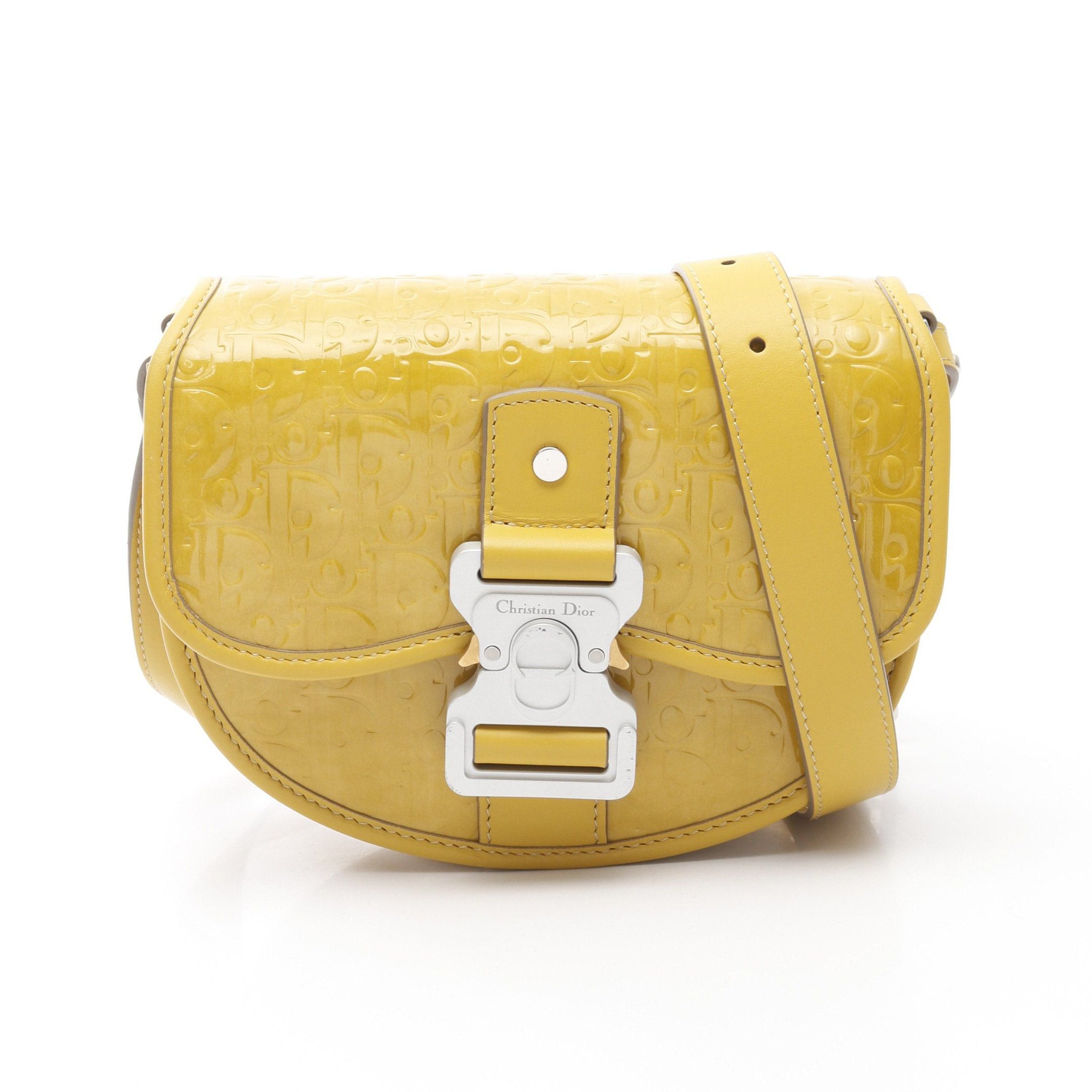 Dior Dior Gallop Oblique Shoulder Bag Embossed Logo Patent Leather Yellow Size ONE SIZE - 1 Thumbnail