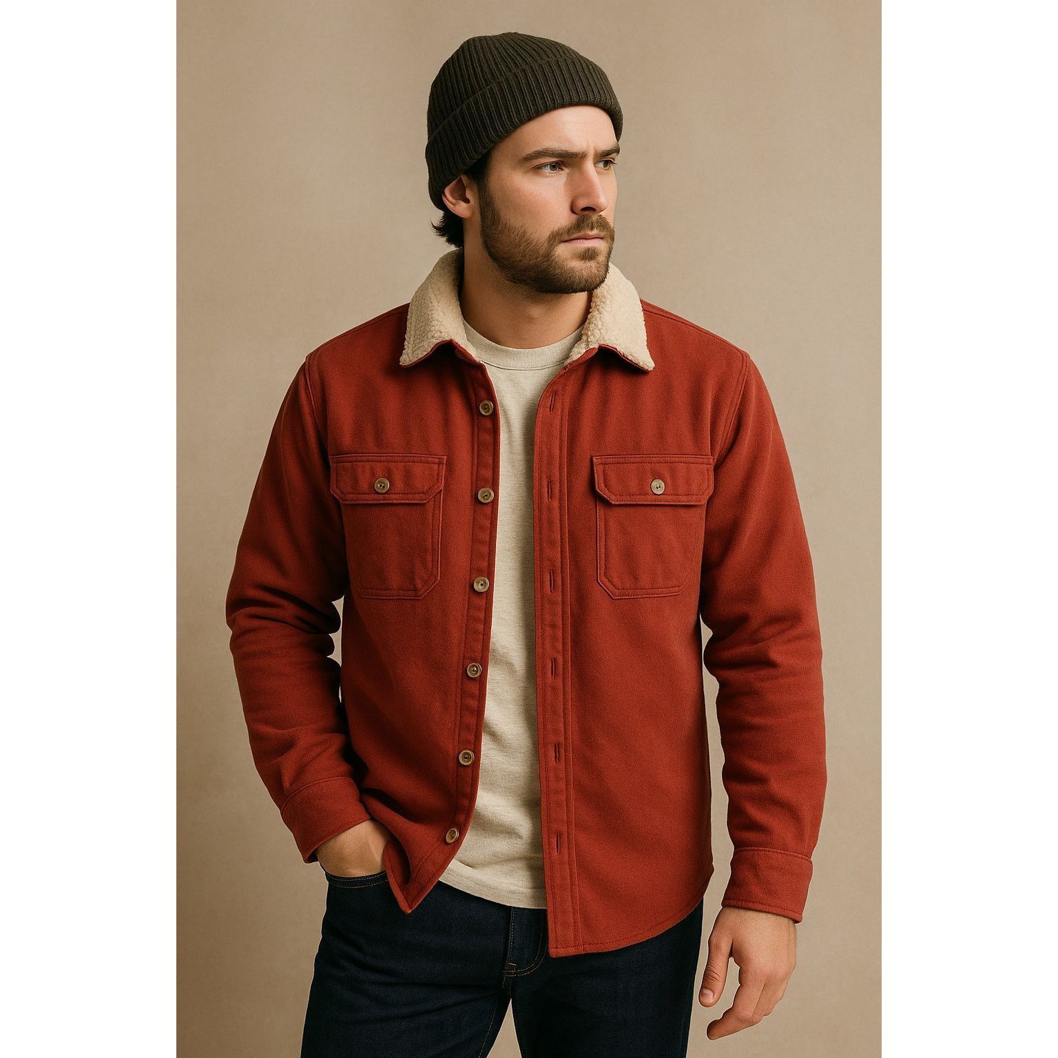 Nomad Flynn Sherpa Lined Jacket Oxblood Red Flannel Coat S