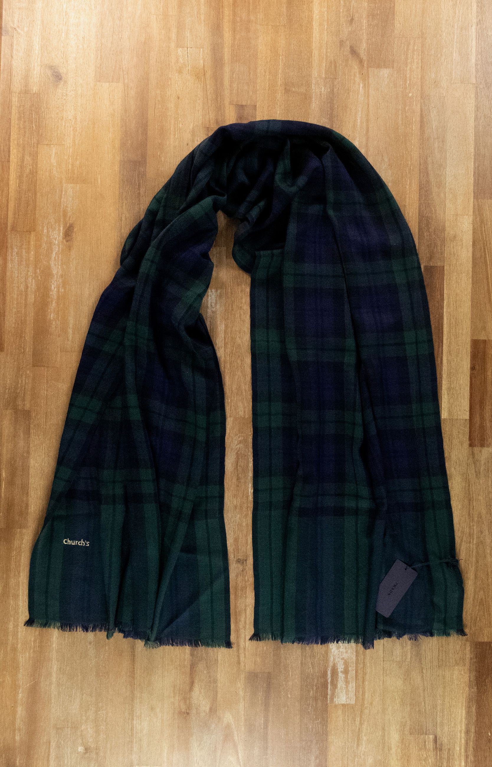 Church's CHURCH'S green navy blue tartan lightweight cashmere scarf Size ONE SIZE - 1 Thumbnail