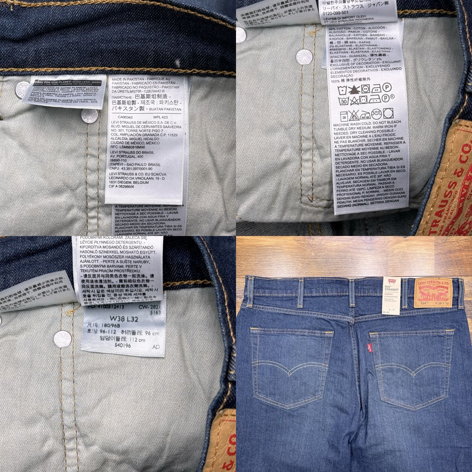 Levi's Levi's 514 Jeans Mens 38x32 Mid Rise Regular Fit Stretch Denim Blue 5-Pocket Classic Square Zip Belt Loops Cotton Elastane Modern Casual Regular Mens Size US 38 / EU 54 - 8 Thumbnail