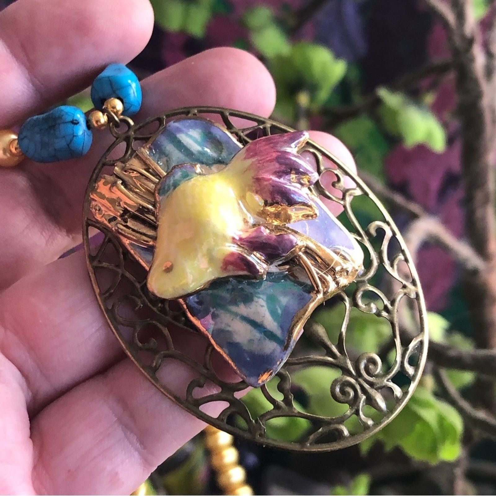 Handmade Handcrafted repurpose ceramic fish filigree Pearl necklace Size ONE SIZE - 2 Thumbnail