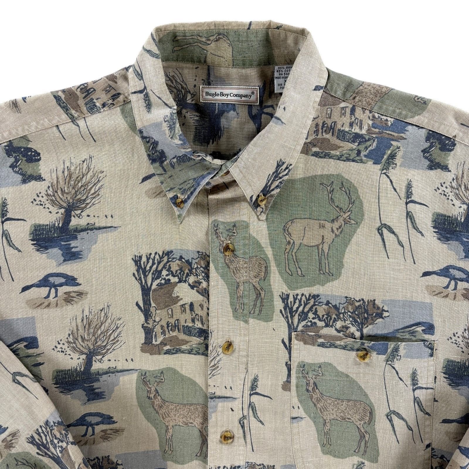 Bugle Boy Bugle Boy Shirt Men XL Deer Wildlife Long Sleeve Vintage 90' Size US XL / EU 56 / 4 - 3 Thumbnail