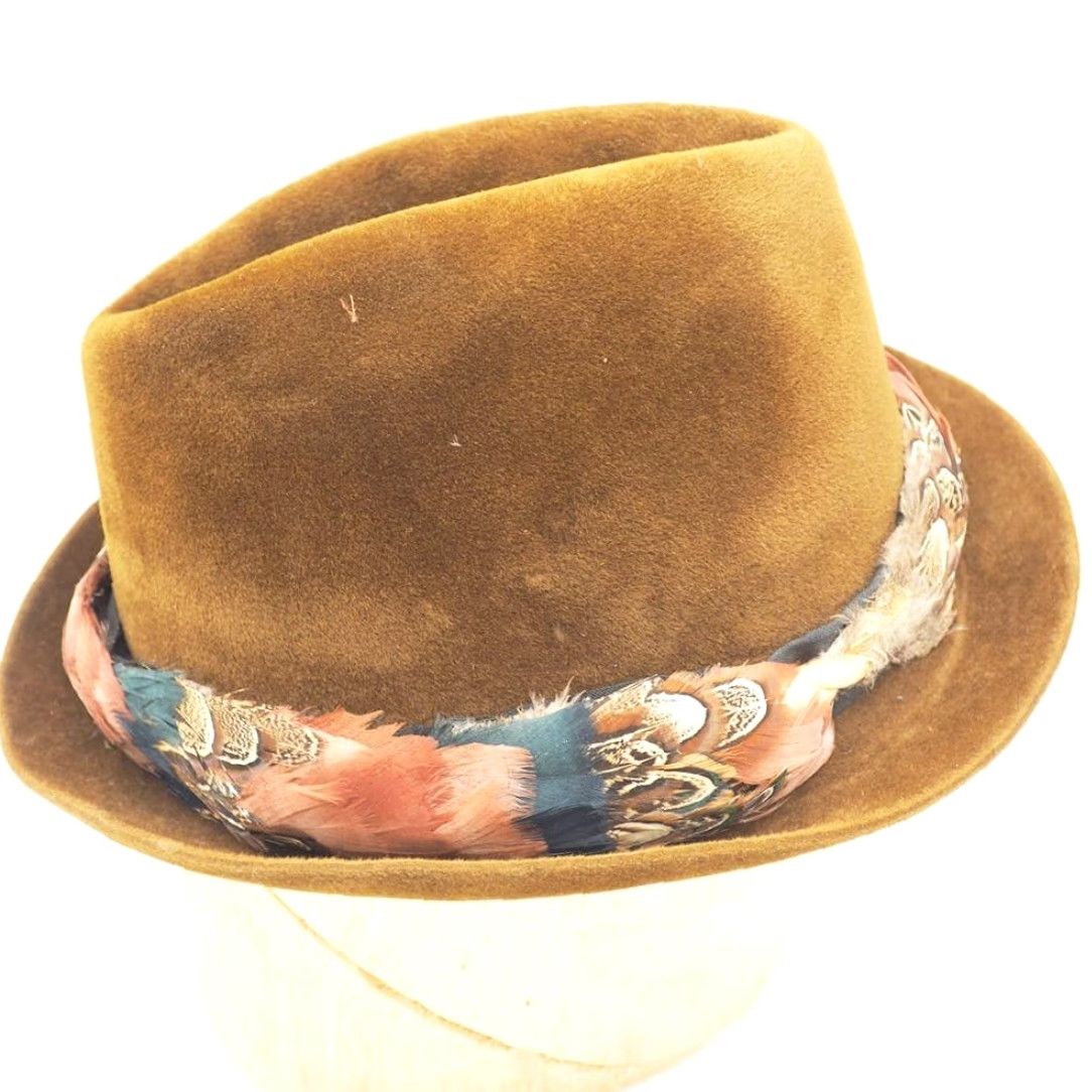 Vintage VINTAGE Bruder Dobesch Mens Fedora Brown Hat John Barkley Pittsburgh Hat 6-7/8 Mens Brown Vintage 90s Concert Football Mens Size ONE SIZE - 4 Thumbnail