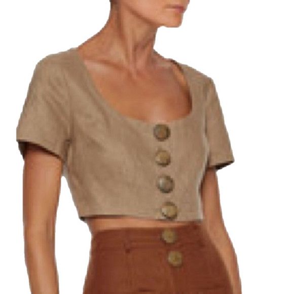 NICHOLAS Nicholas Taupe Linen Crop Top - 10 Size L / US 10 / IT 46 - 4 Thumbnail