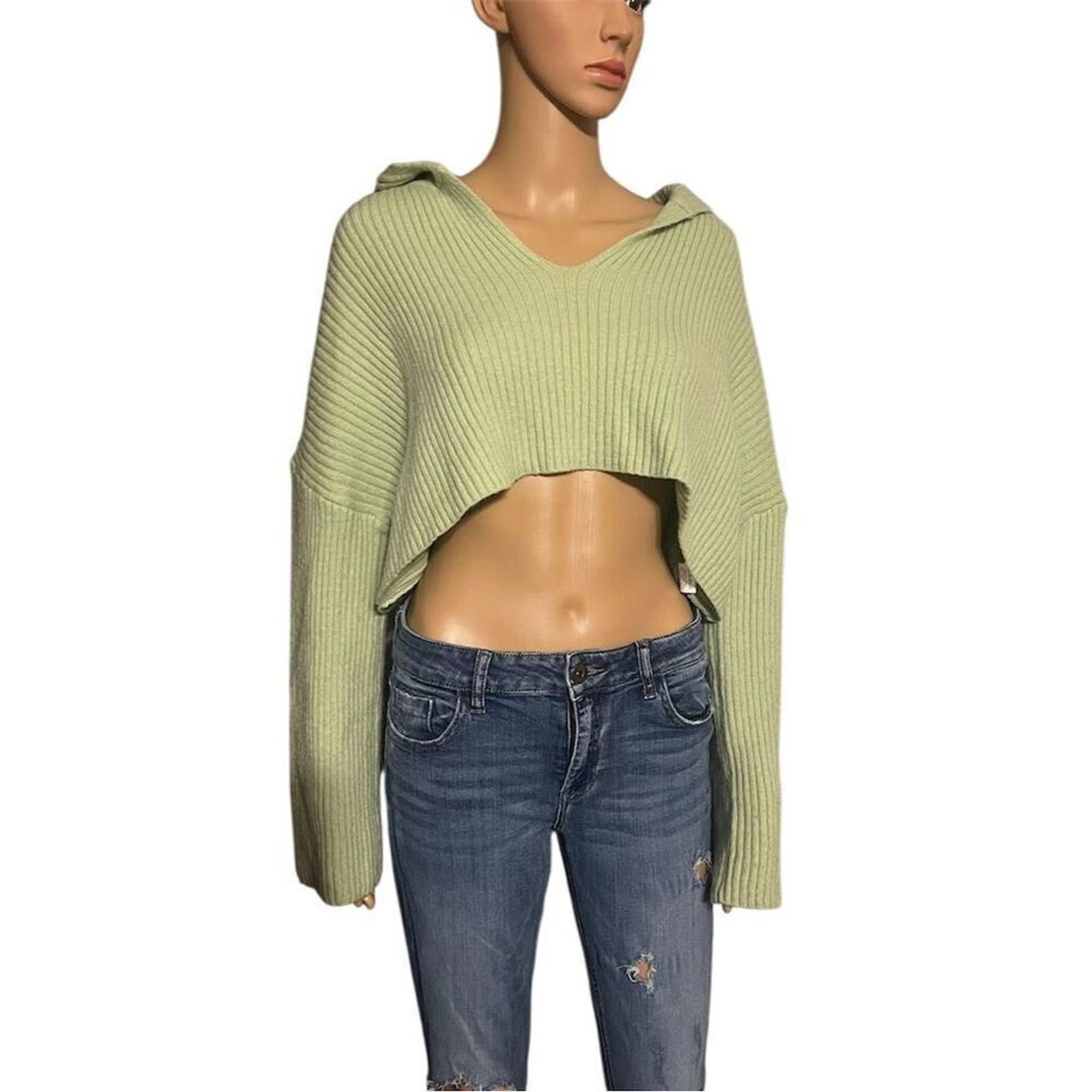 Other Princess Polly Women's Green V-Neck Cropped Sweater Size M/L Size L / US 10 / IT 46 - 5 Thumbnail
