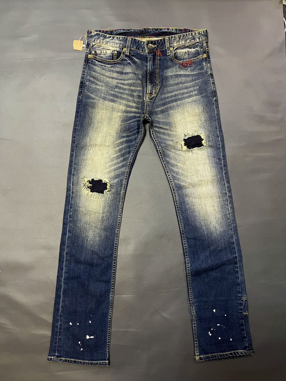 Designer × PPFM PPFM DENIM RAINBOW STITCH DISTRESSED JEANS Size US 34 / EU 50 - 2 Thumbnail