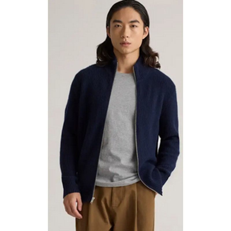 Quince Quince Men Cashmere Fisherman Full Zip Sweater Navy M NWT Size US M / EU 48-50 / 2 - 1 Thumbnail