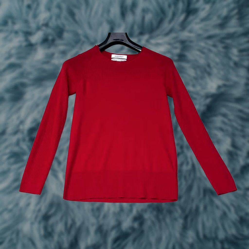 Ellen Tracy Ellen Tracy Womens Red V-Neck Knit Long Sleeve Sweater M Extrafine Merino Wool Size M / US 6-8 / IT 42-44 - 1 Thumbnail