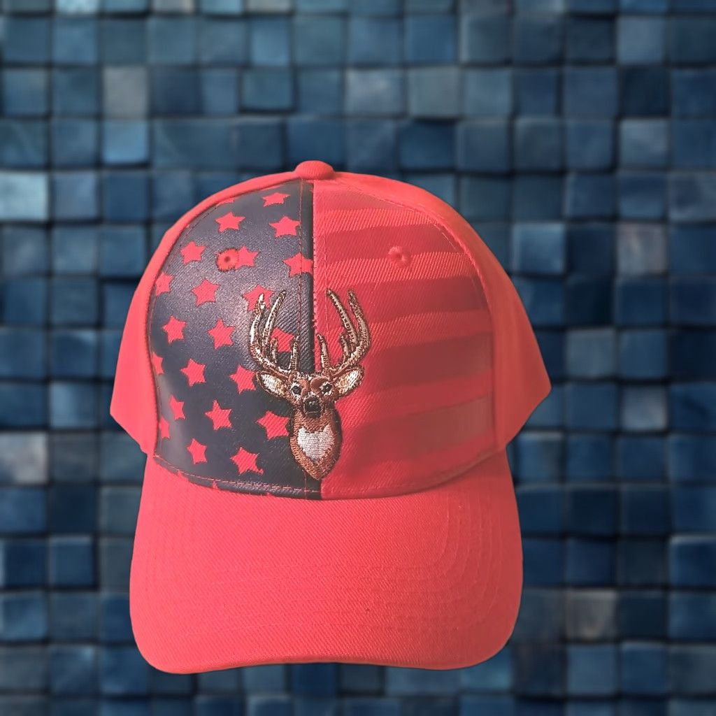 Vintage VINTAGE Unbranded Baseball Cap Men Adjustable Deer American Flag Outdoor Hunting Red Size ONE SIZE - 1 Thumbnail
