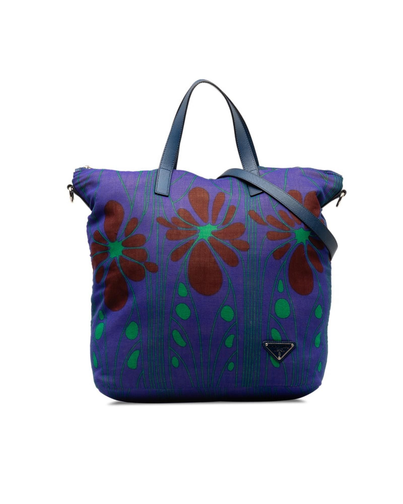 image of Prada Blue Tessuto Stampato Tote Bag In Ab Condition, Women's