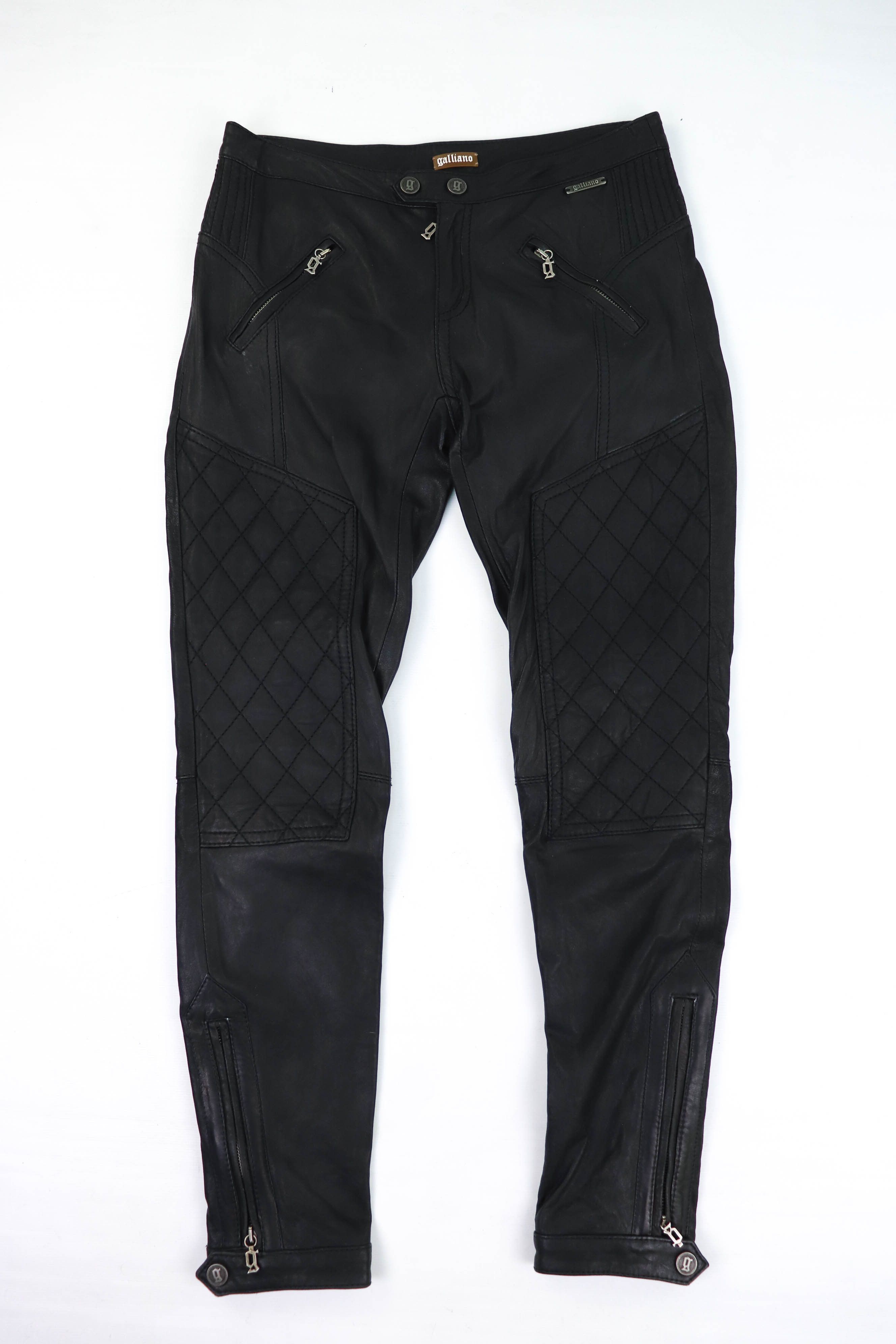 John Galliano Vintage Galliano 2000s Black Leather Zip Biker Pants Size 30" / US 8 / IT 44 - 1 Thumbnail