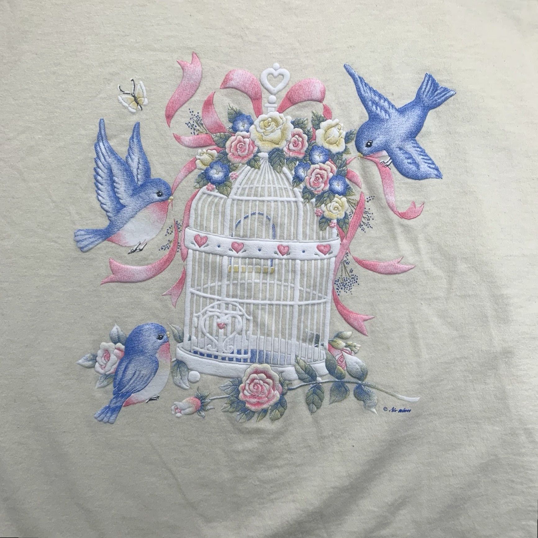 Vintage VINTAGE Women's Tank Top 2XL Ivory Blue Birds Botanical Sleeveless Casual All Seasons 90s Cottagecore Size XXL / US 16-18 / IT 52-54 - 7 Thumbnail