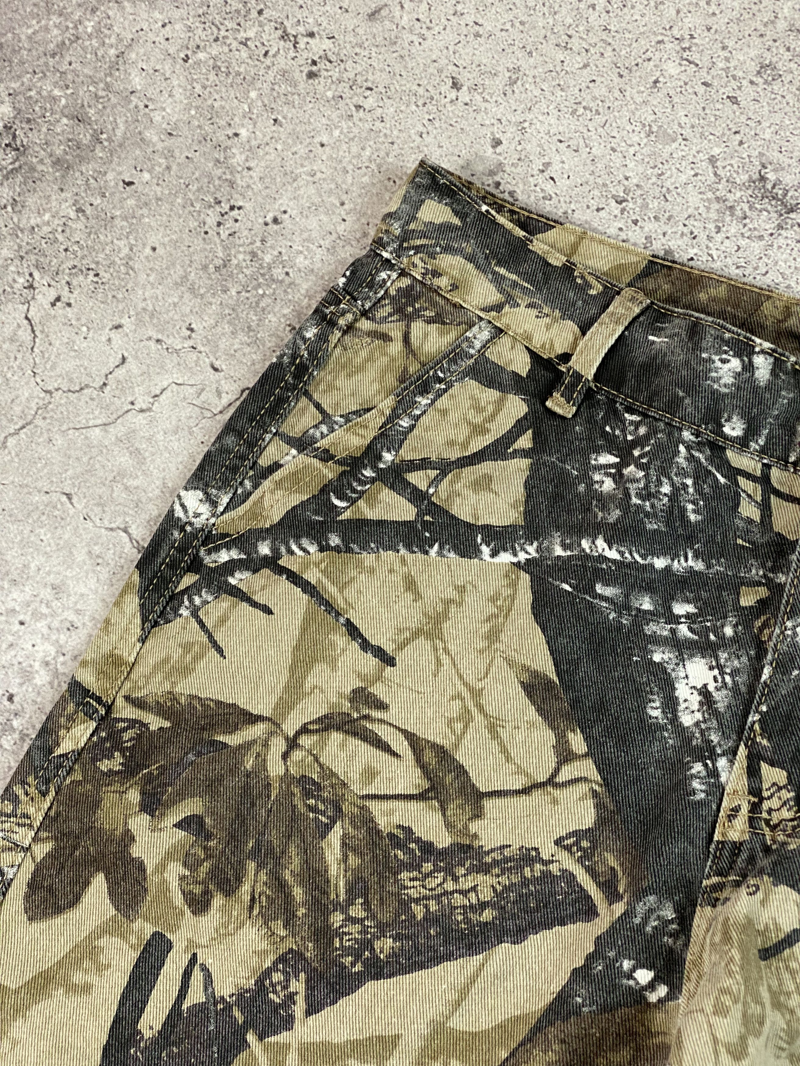 Japanese Brand × Jean Vintage Cargo Rap Baggy Jeans Flared Camo Y2K Size US 31 - 5 Thumbnail