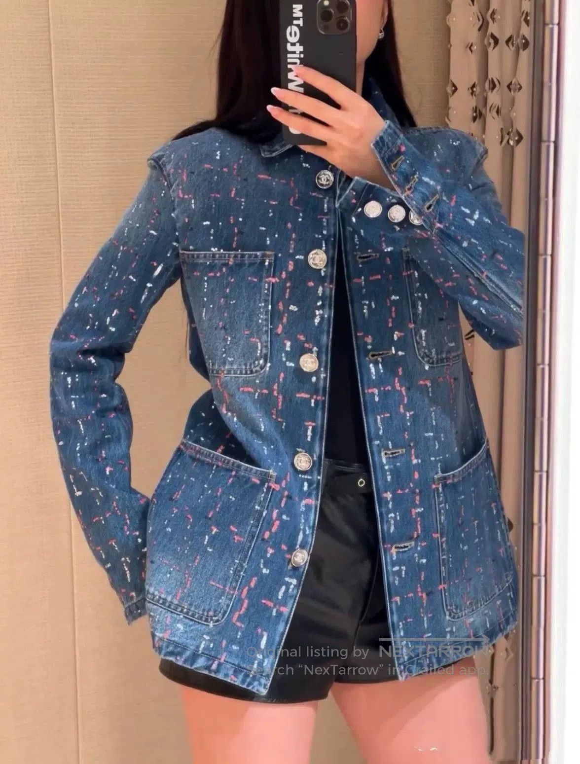 Chanel Chanel 23A Sequin Embroidery Denim Jacket. Size XXS / US 00 / IT 34 - 1 Thumbnail