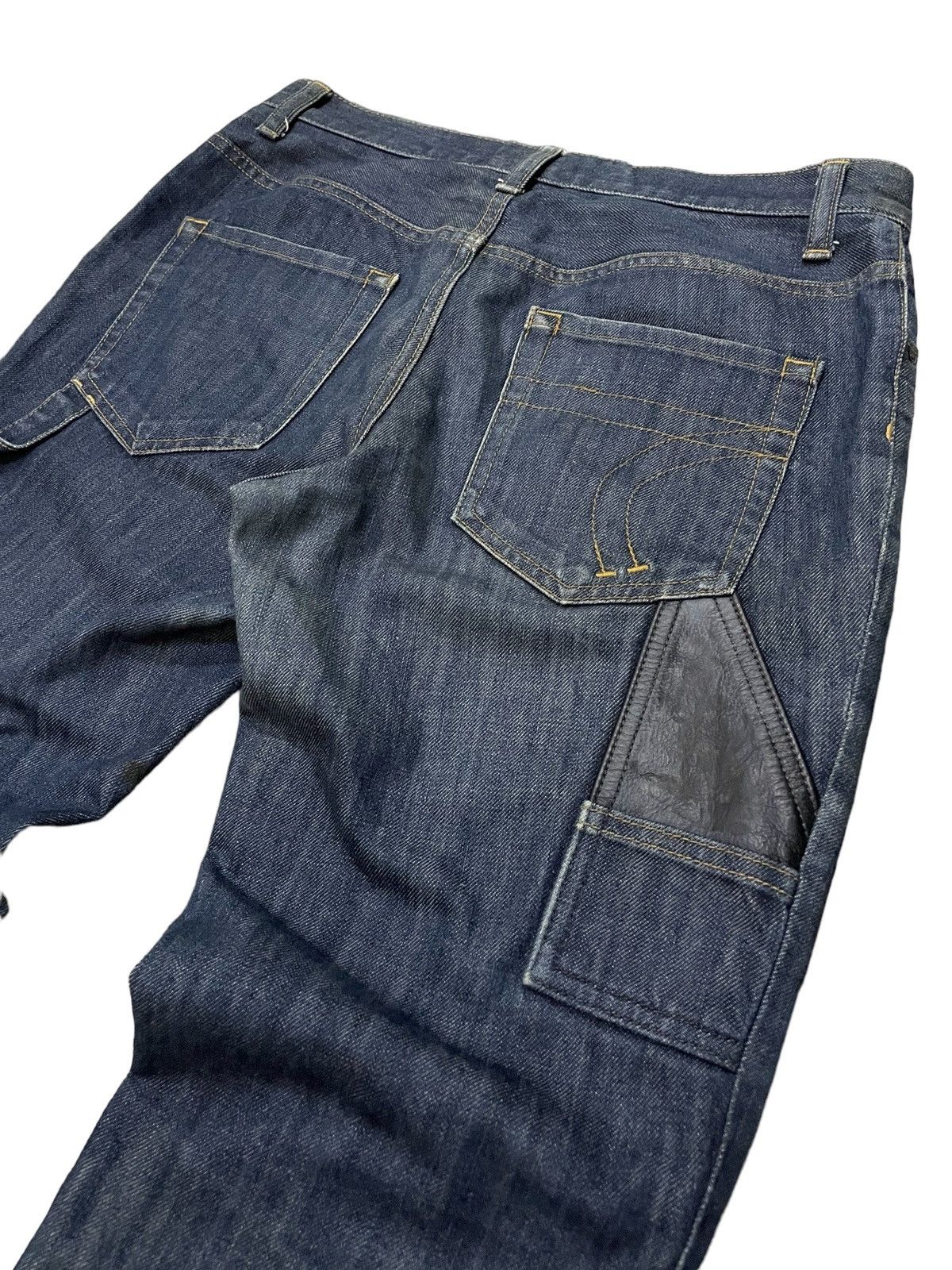 Issey Miyake × Japanese Brand × Tete Homme Tete Homme Carpenter Leather Trimmed Flared Jeans Size US 31 - 6 Thumbnail