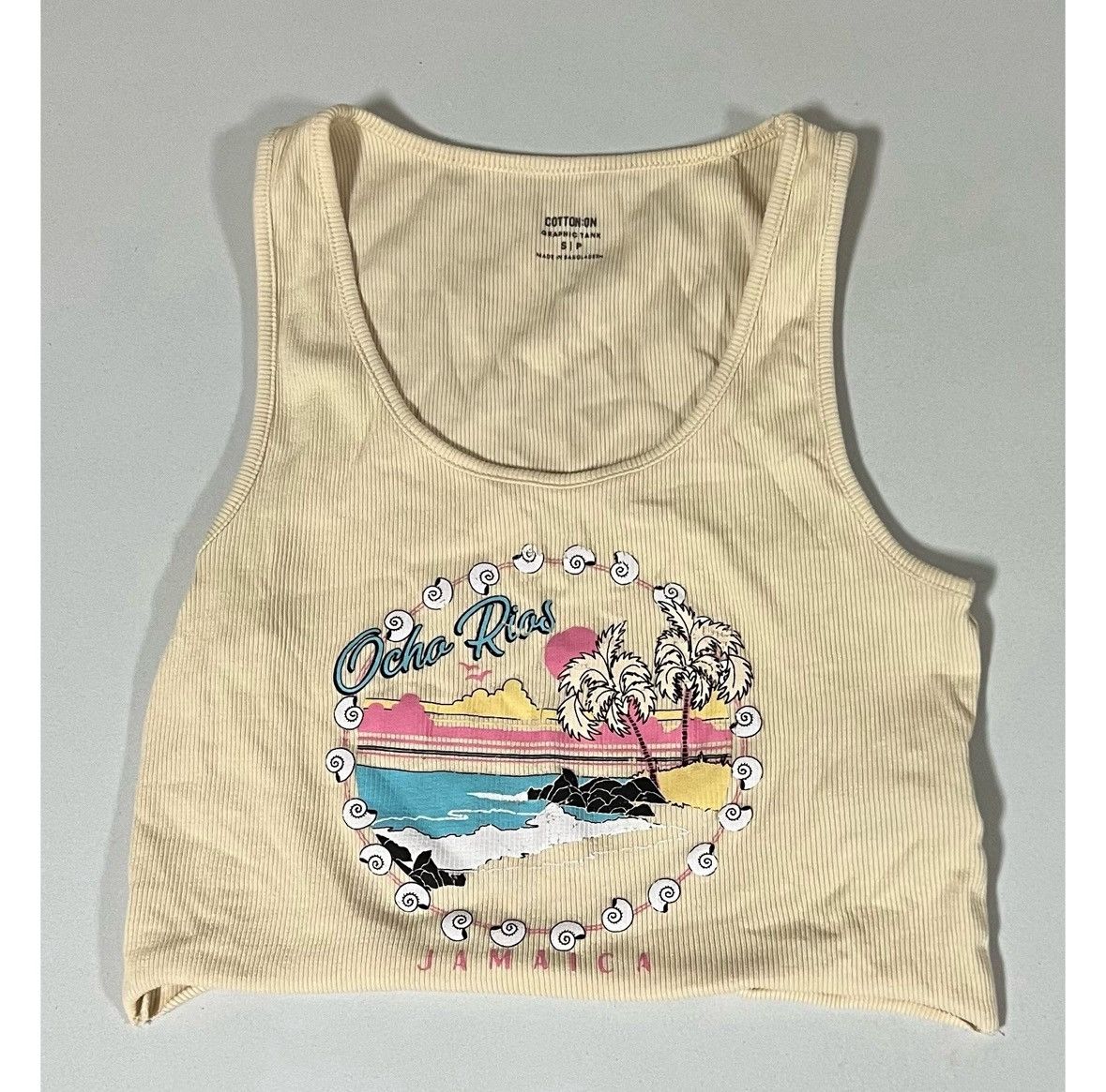 Cotton On Tan ‘Ocho Rios, Jamaica’ Beach Graphic Crop Top Shirt Size S Size S / US 4 / IT 40 - 2 Thumbnail