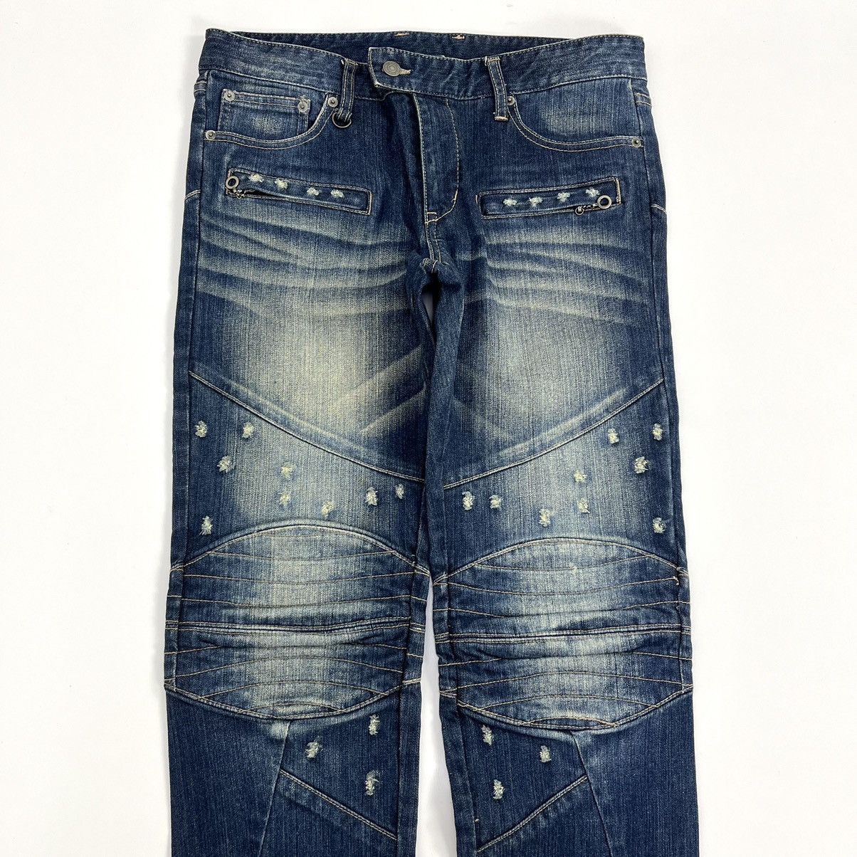 Hysteric Glamour × Japanese Brand × PPFM 2000s PPFM Bikers Multi Zipper Distressed Denim Jeans Size US 34 / EU 50 - 3 Thumbnail