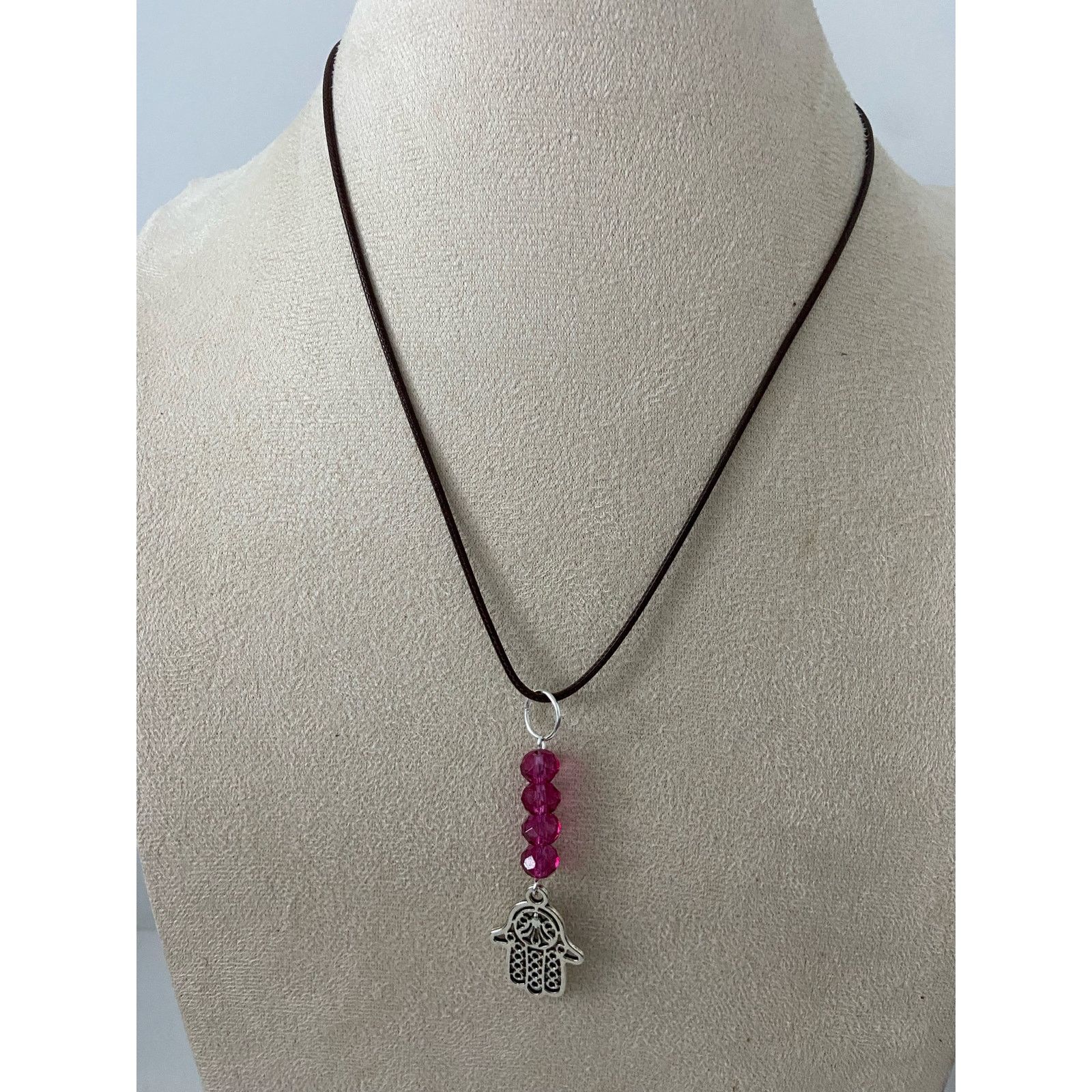 Handmade Handmade hamsa necklace with wine colored glass beads Size ONE SIZE - 1 Thumbnail