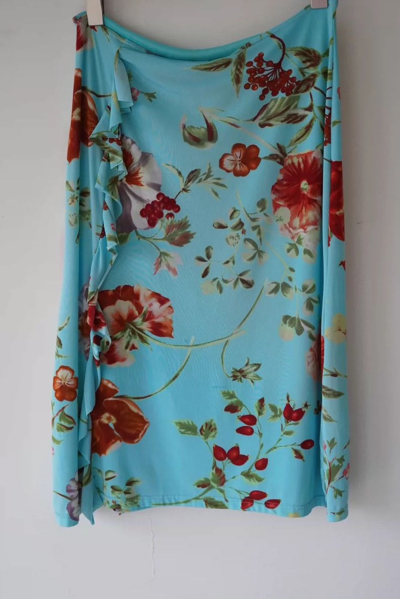 Kenzo KENZO sizeM Water blue flowers and grass waves half skirt Size 25" / US 0 / IT 36 - 5 Thumbnail