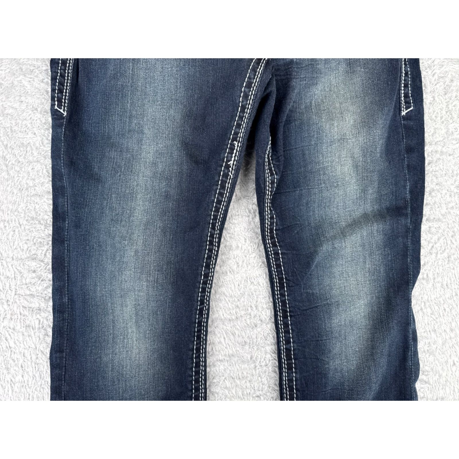 Vintage Maurices Jeans Womens 9 Blue Denim Bootcut Dark Wash Low Rise 32x31 5-Pocket Zipper Stretch Regular Cotton Blend Vintage No Size 30" / US 8 / IT 44 - 3 Thumbnail