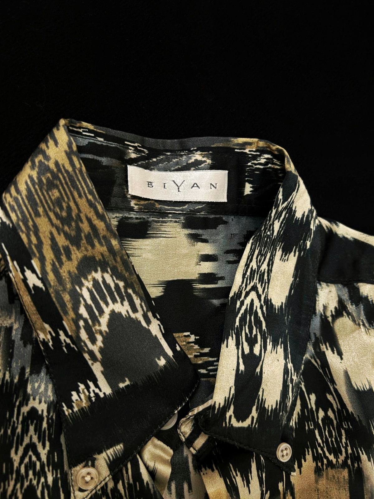 BIJAN Biyan Natural Silk Shirt – Gold/Black Pattern – S/M Size M / US 6-8 / IT 42-44 - 4 Thumbnail