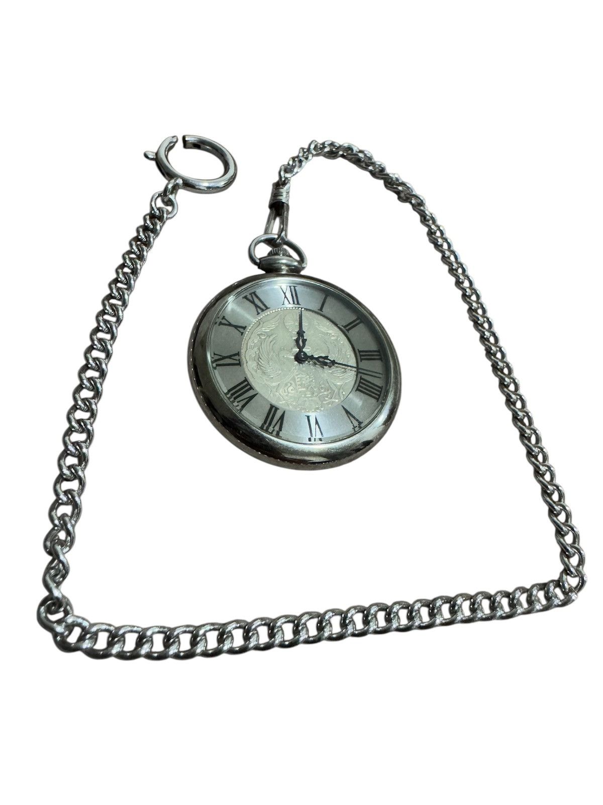 Vtg 70’s Silver Pocket Watch Roman Numerals