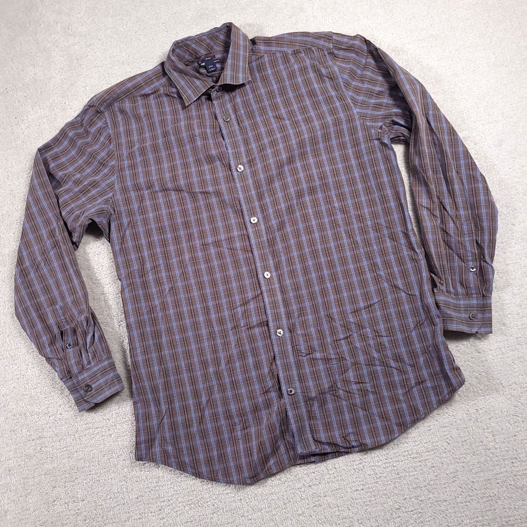 Gap Gap Button Up Shirt Mens Large 16-16.5 Brown Blue Check Long Sleeve Non-Iron Pocket Casual Workwear Shirt Size US L / EU 52-54 / 3 - 2 Thumbnail