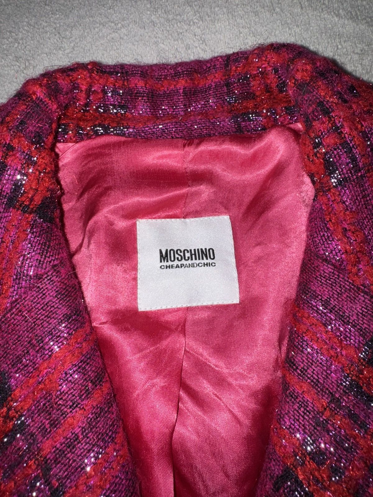 Moschino Moschino Cheap and Chic Cropped Tweed Blazer – Red Check Size S / US 4 / IT 40 - 6 Thumbnail