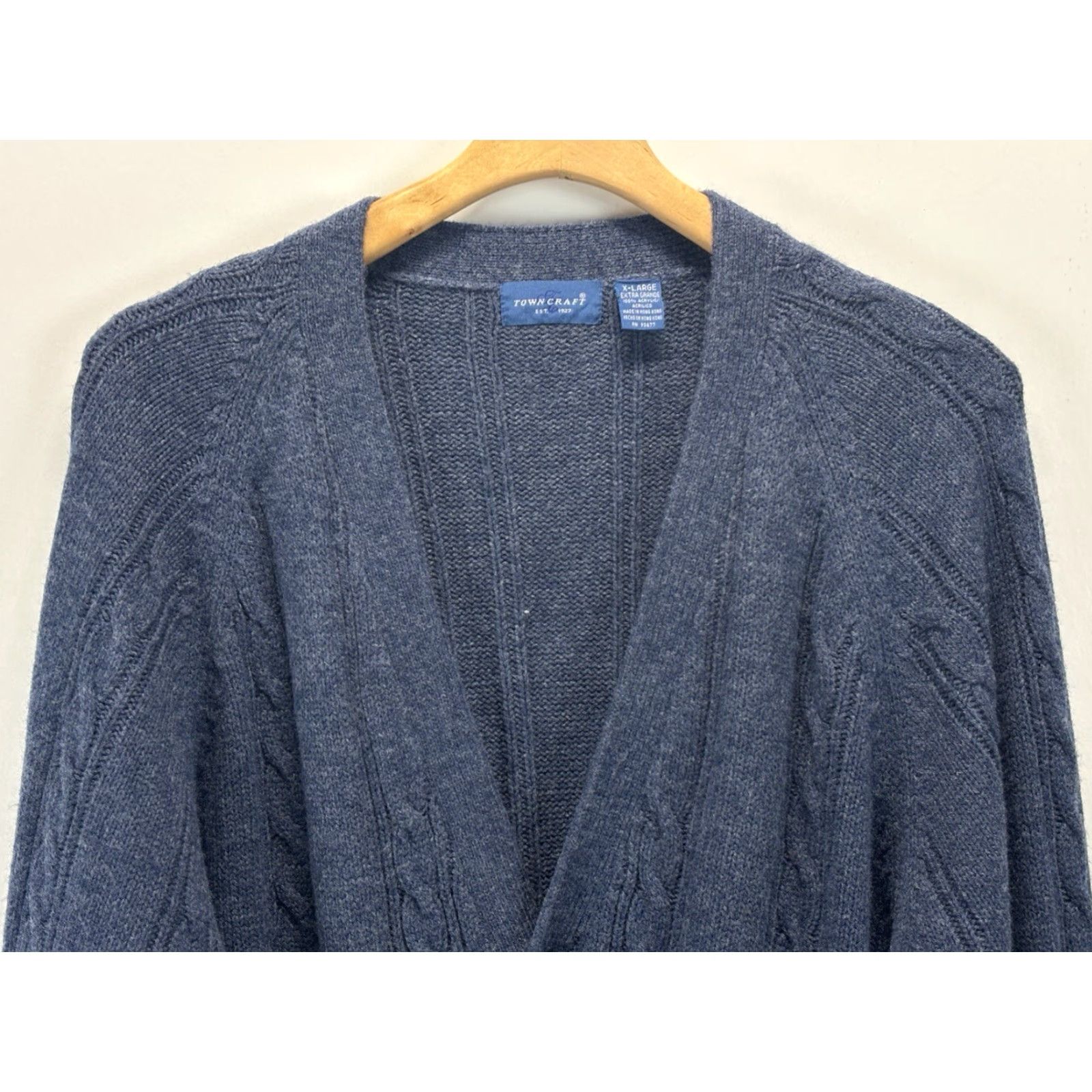 X-LARGE VINTAGE TownCraft Cardigan Sweater XL Mens Blue Cable Knit Fisherman Grunge Size US XL / EU 56 / 4 - 2 Thumbnail