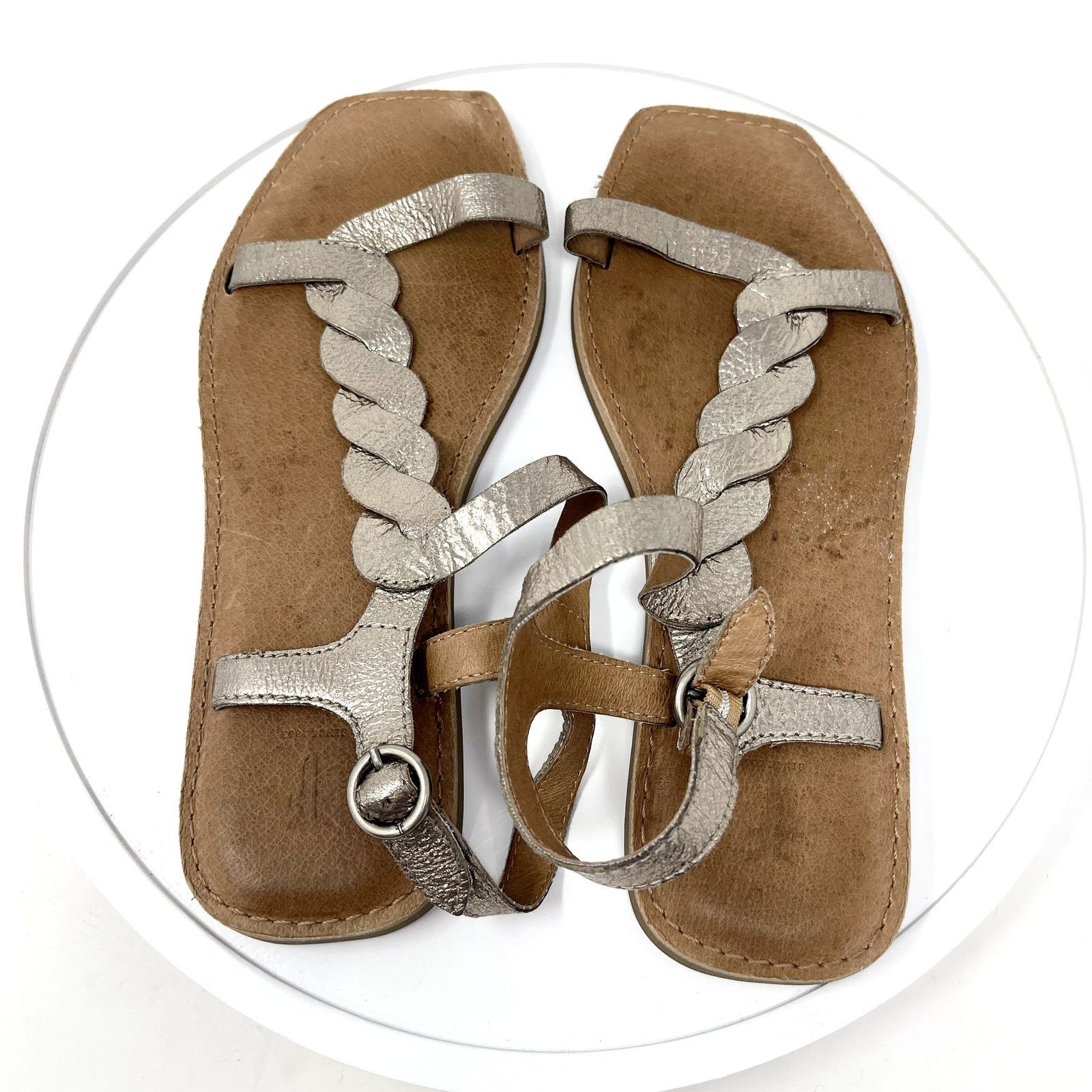Frye FRYE Metallic Braided Ankle Strap Flat Silver Gold Sandals 6 Size US 6 / IT 36 - 2 Thumbnail
