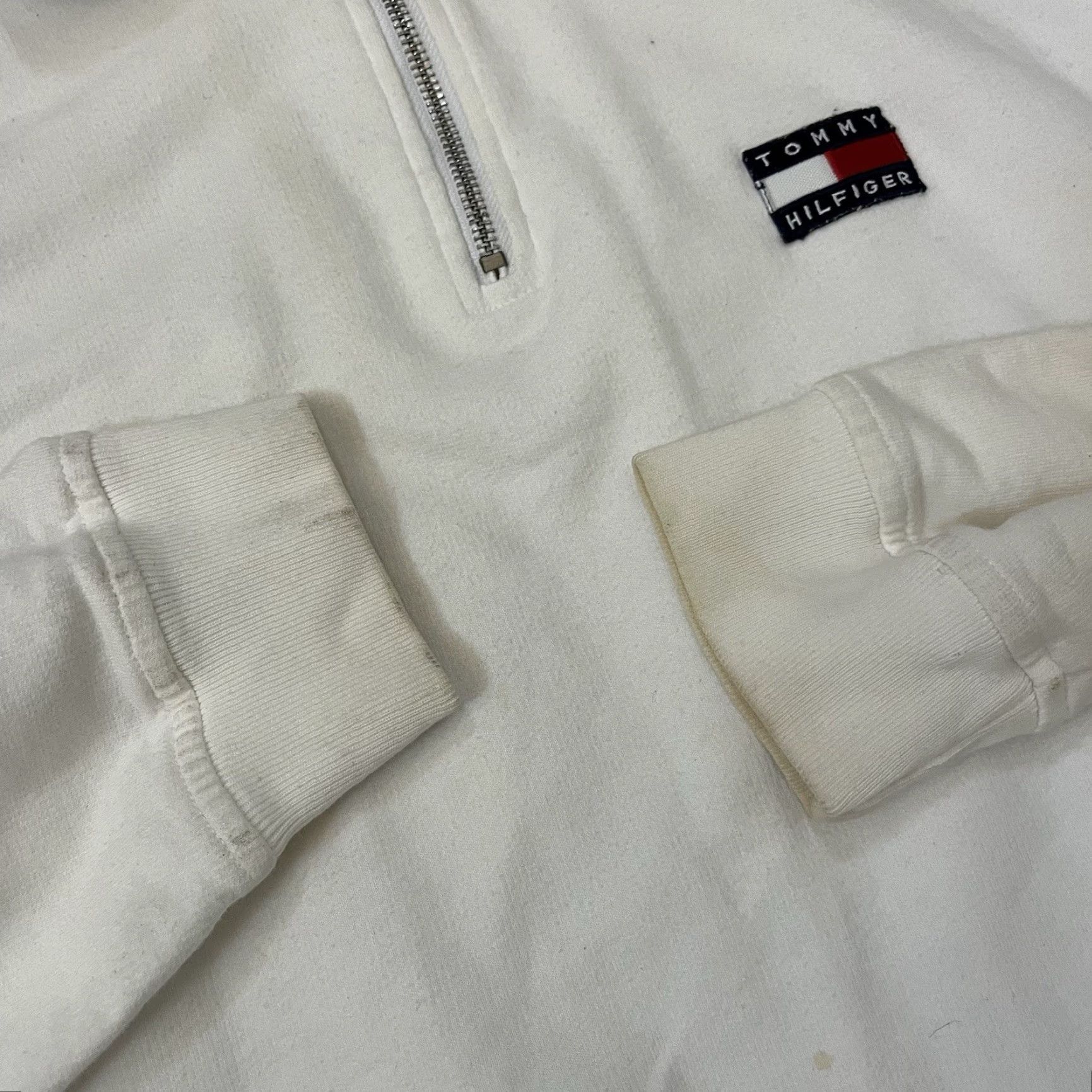 Tommy Hilfiger VINTAGE Tommy Hilfiger Jumper Pullover 1/4 Zip Beige Mens XL Knit Knitwear Zip Logo Classic Outdoor 90s Y2K Size US XL / EU 56 / 4 - 6 Thumbnail