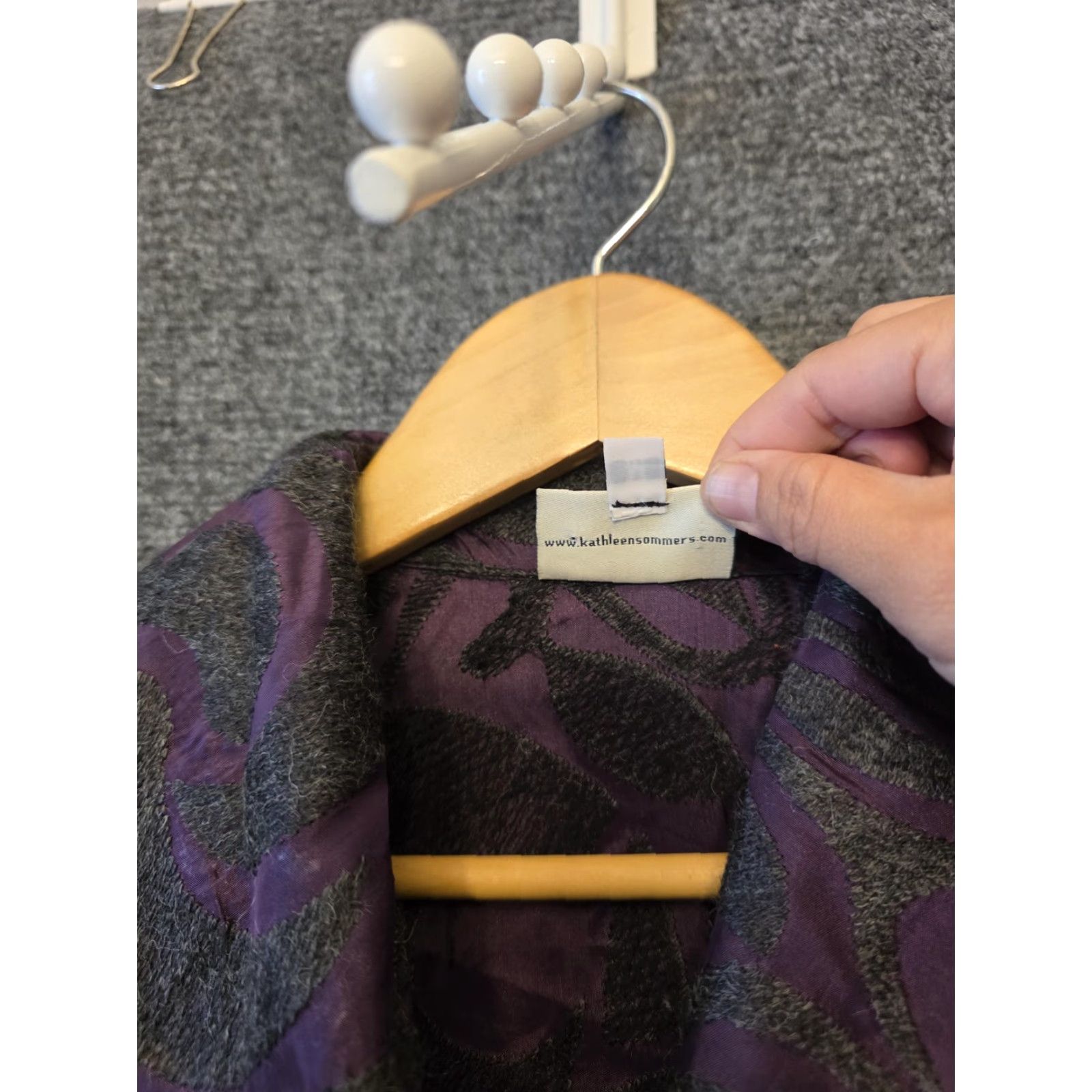 Vintage Kathleen Sommers Coat Womens M Purple Paisley 3/4 Sleeve Single Button Overcoat USA Size M / US 6-8 / IT 42-44 - 3 Thumbnail