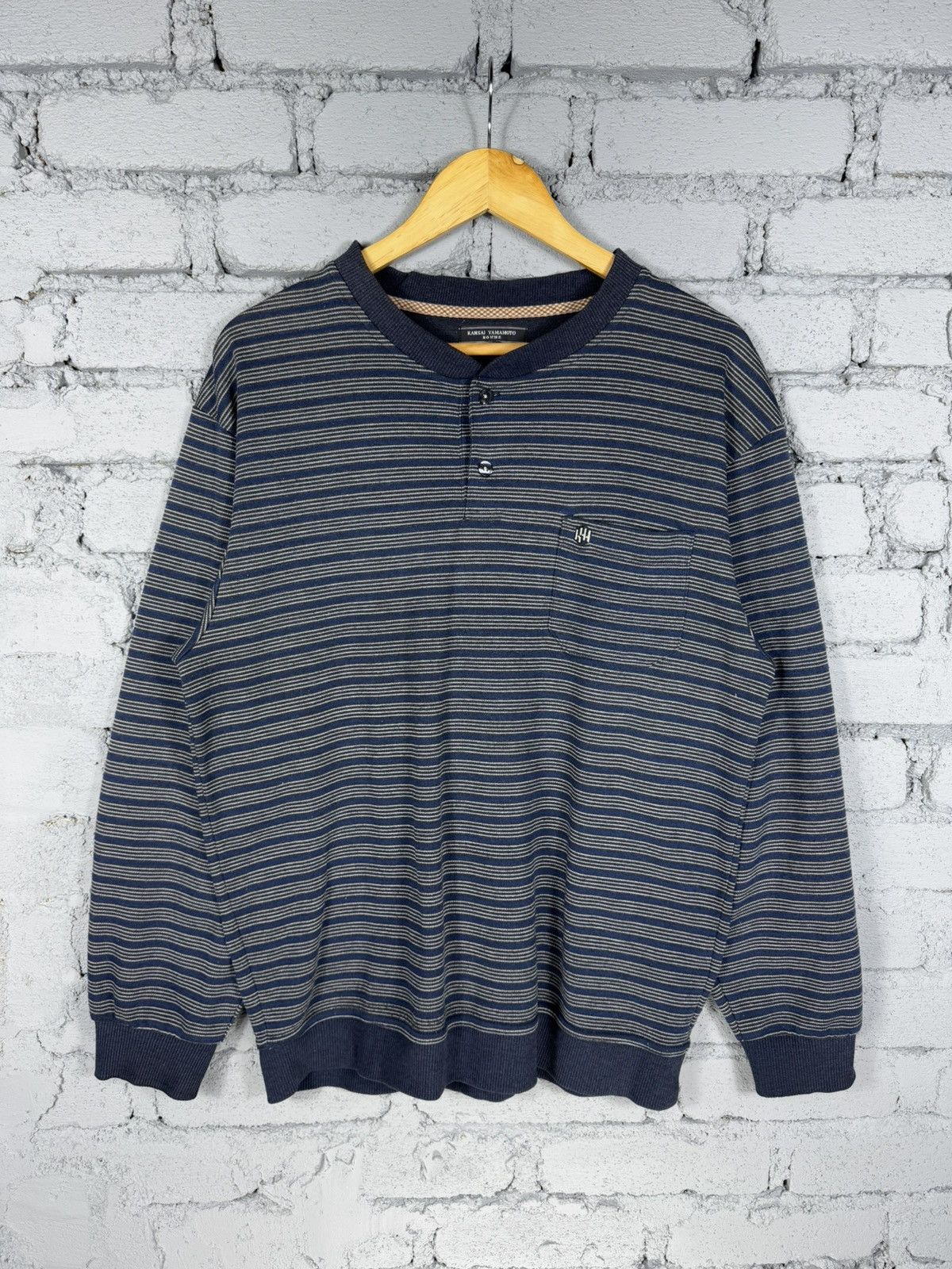 Japanese Brand Vintage Kansai Yamamoto Homme Stripe Basic Sweatshirt Size US XL / EU 56 / 4 - 1 Thumbnail